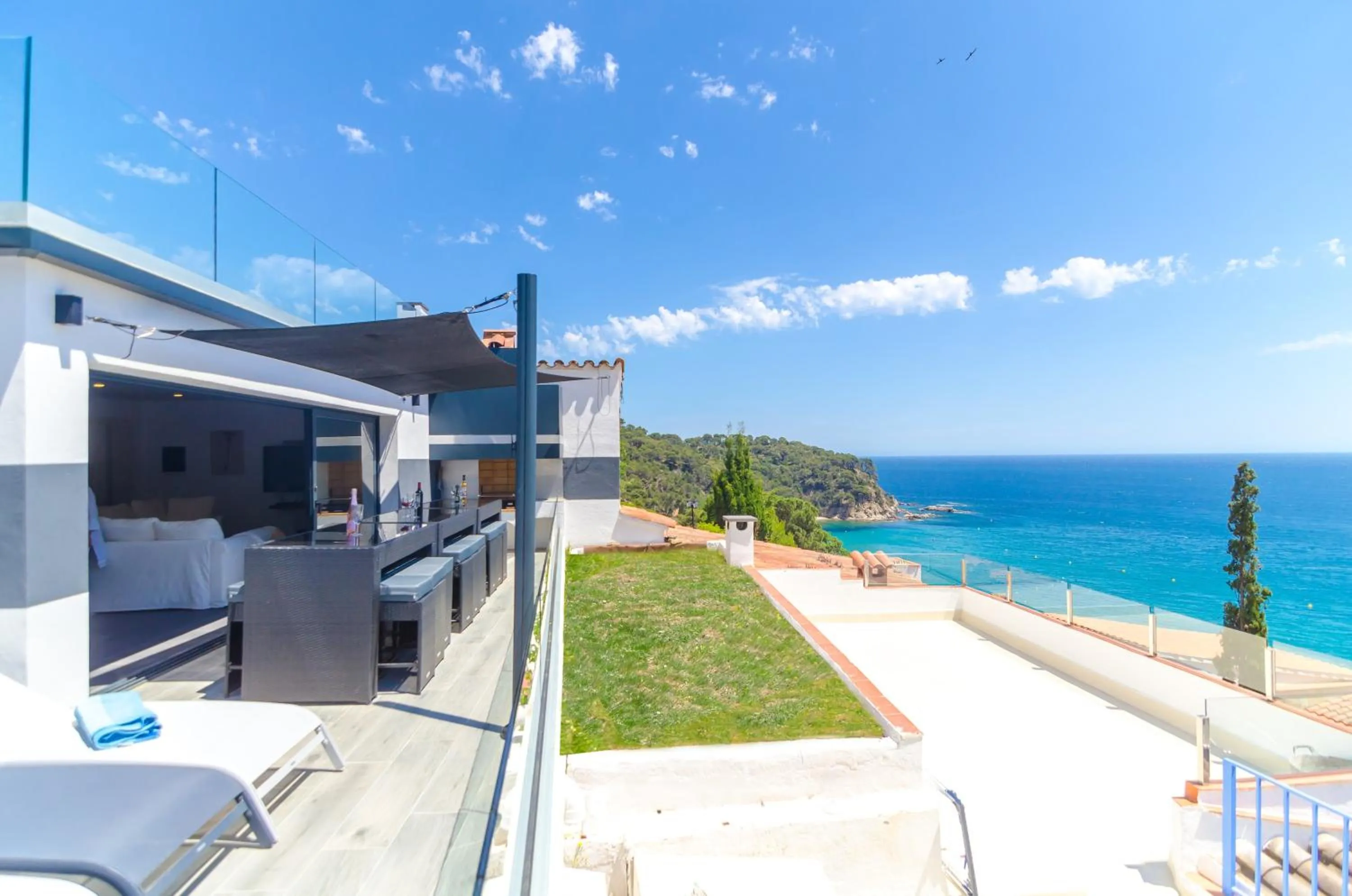Balcony/Terrace in Seaside villa in Lloret de Mar with garden and pool view