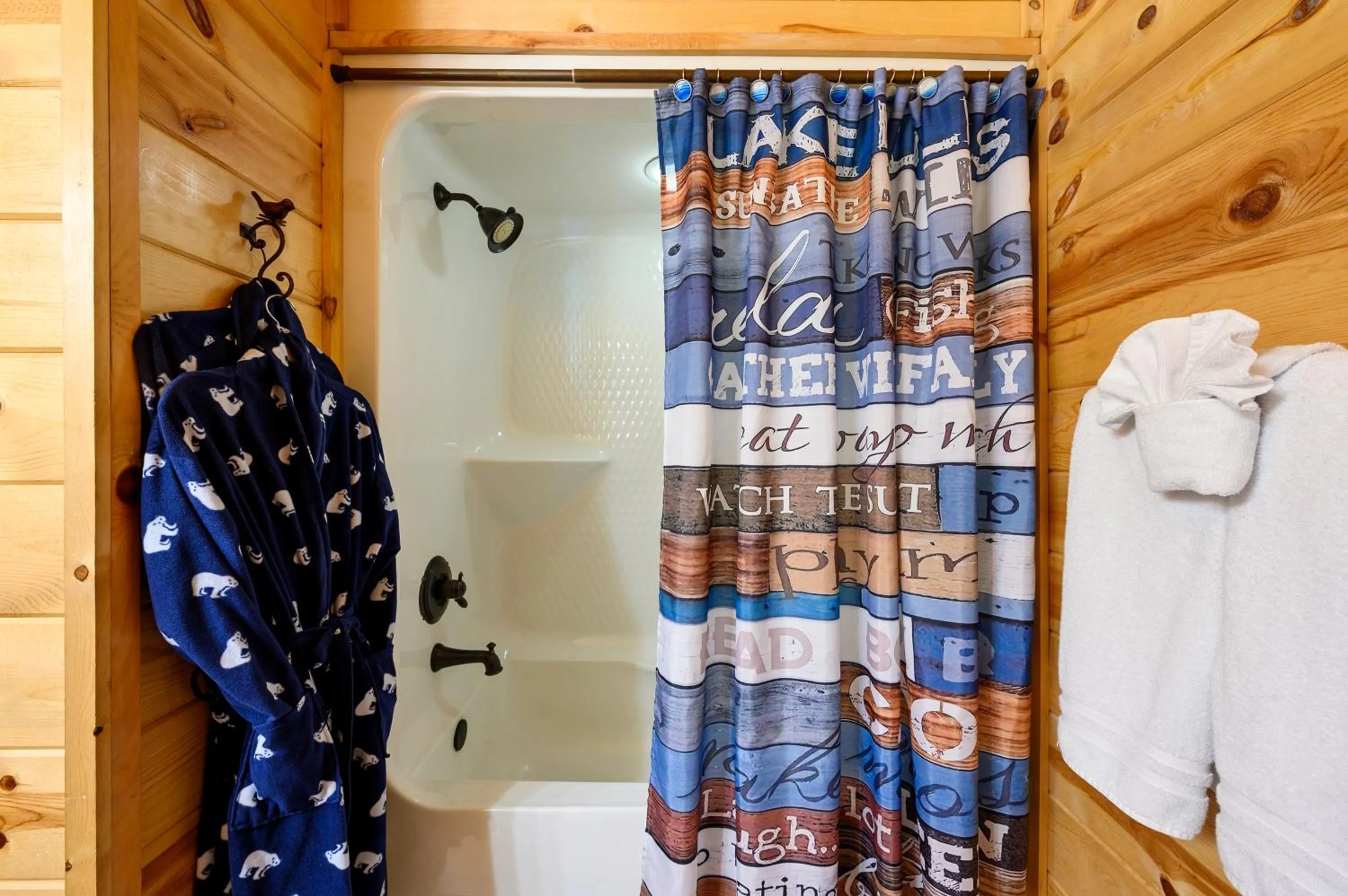 Shower in Hickory Bear - Cabin surrounded by pines, Sleeps 10, Hot Tub, Fire Pit, Arcade, Foosball Table & Deck Slide