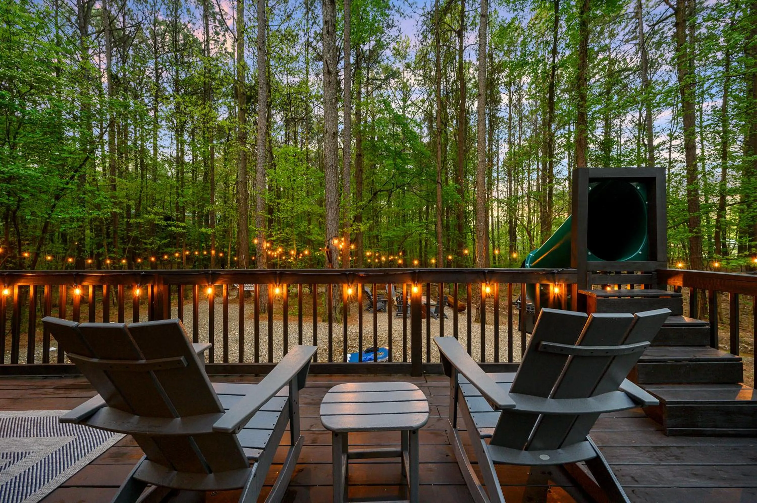Balcony/Terrace in Hickory Bear - Cabin surrounded by pines, Sleeps 10, Hot Tub, Fire Pit, Arcade, Foosball Table & Deck Slide