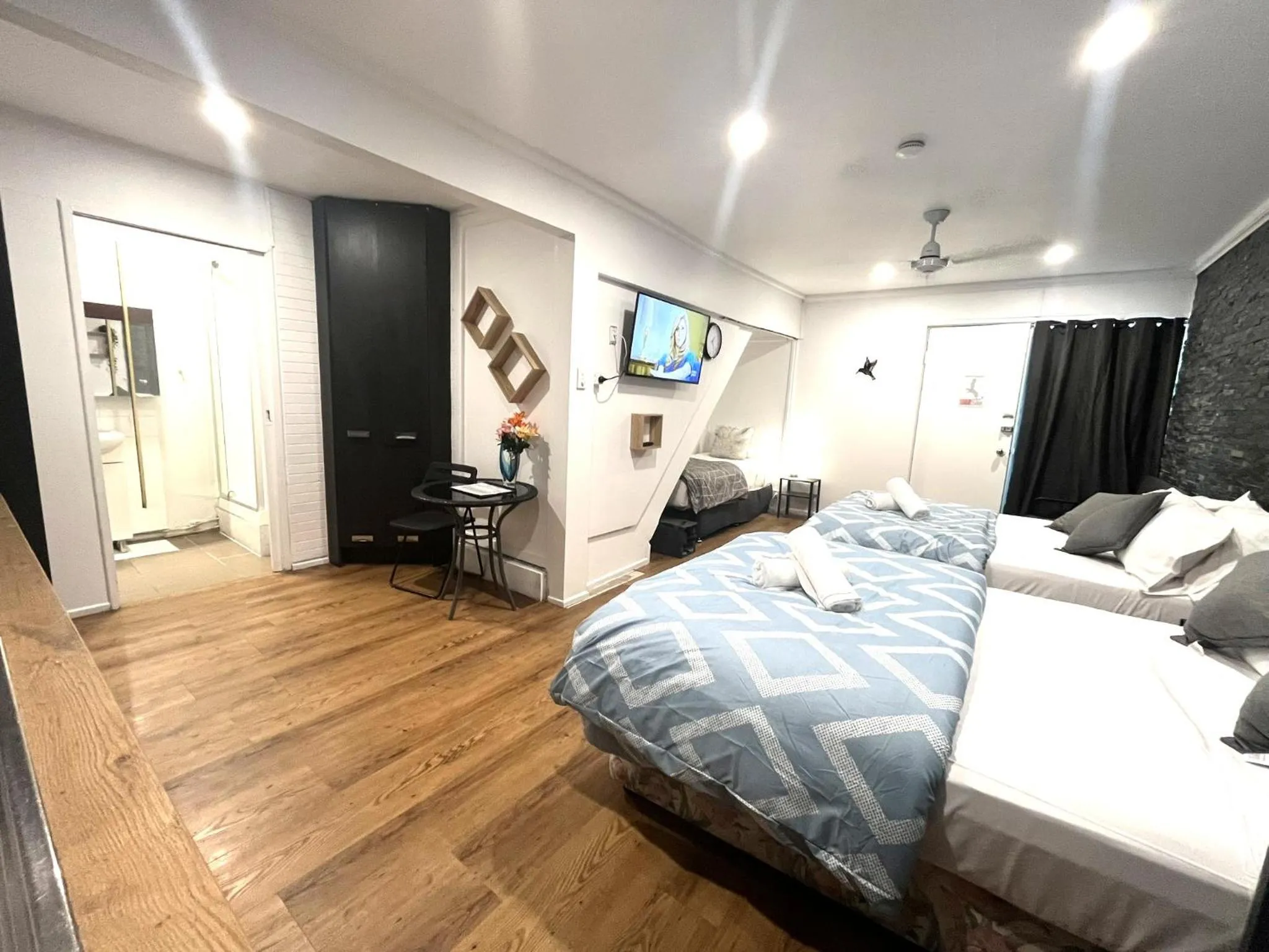 Bed in Aqua Blue Motel