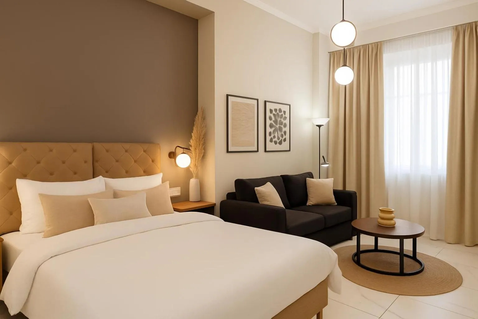 Bed in Black Onyx Comfort Suites - Elegant Stay- City Center Next to Airport Bus