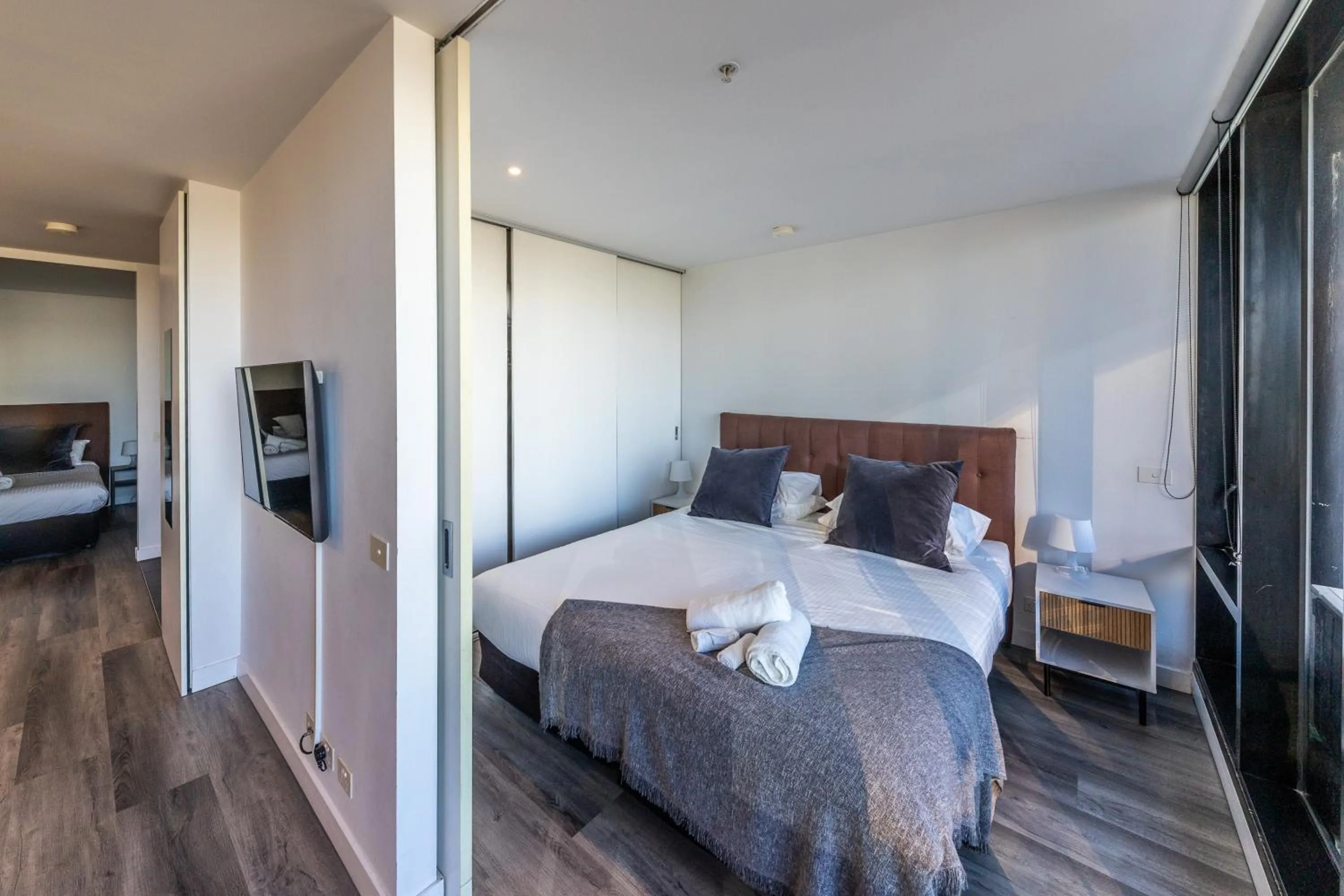Bedroom, Bed in Aura2107, CBD Entire 2 Bedroom Apartment with Balcony and Stunning Yarra River Views
