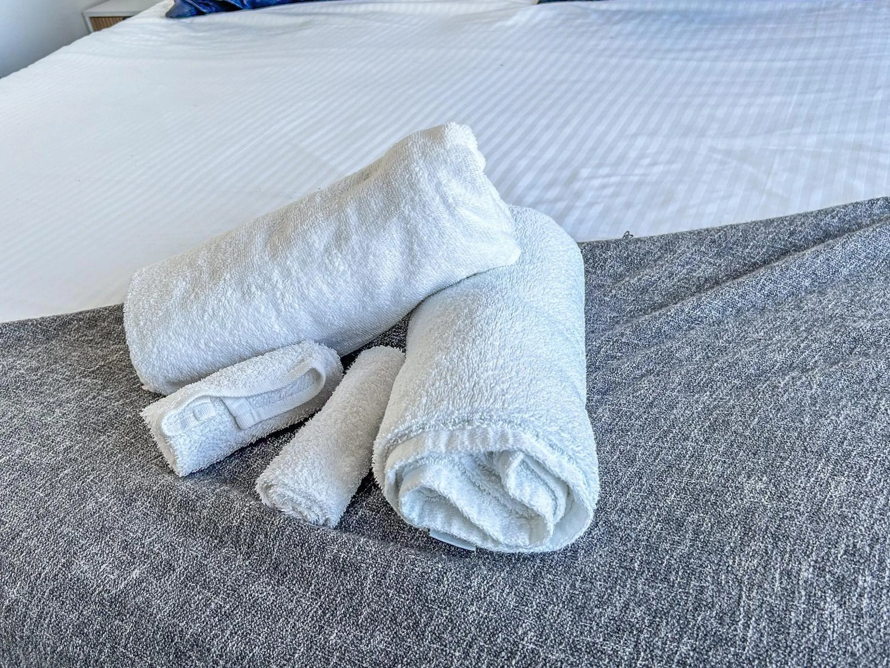 towels, Bed in Aura2107, CBD Entire 2 Bedroom Apartment with Balcony and Stunning Yarra River Views