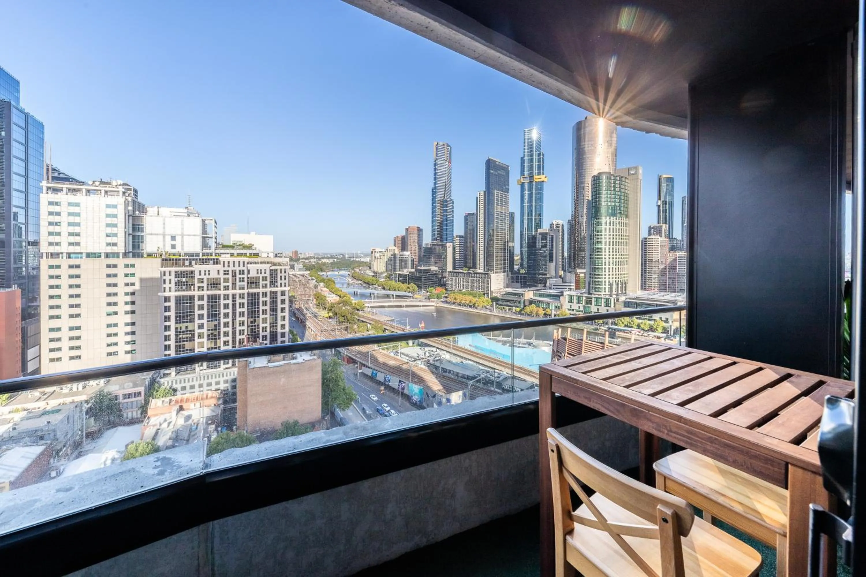 Balcony/Terrace in Aura2107, CBD Entire 2 Bedroom Apartment with Balcony and Stunning Yarra River Views