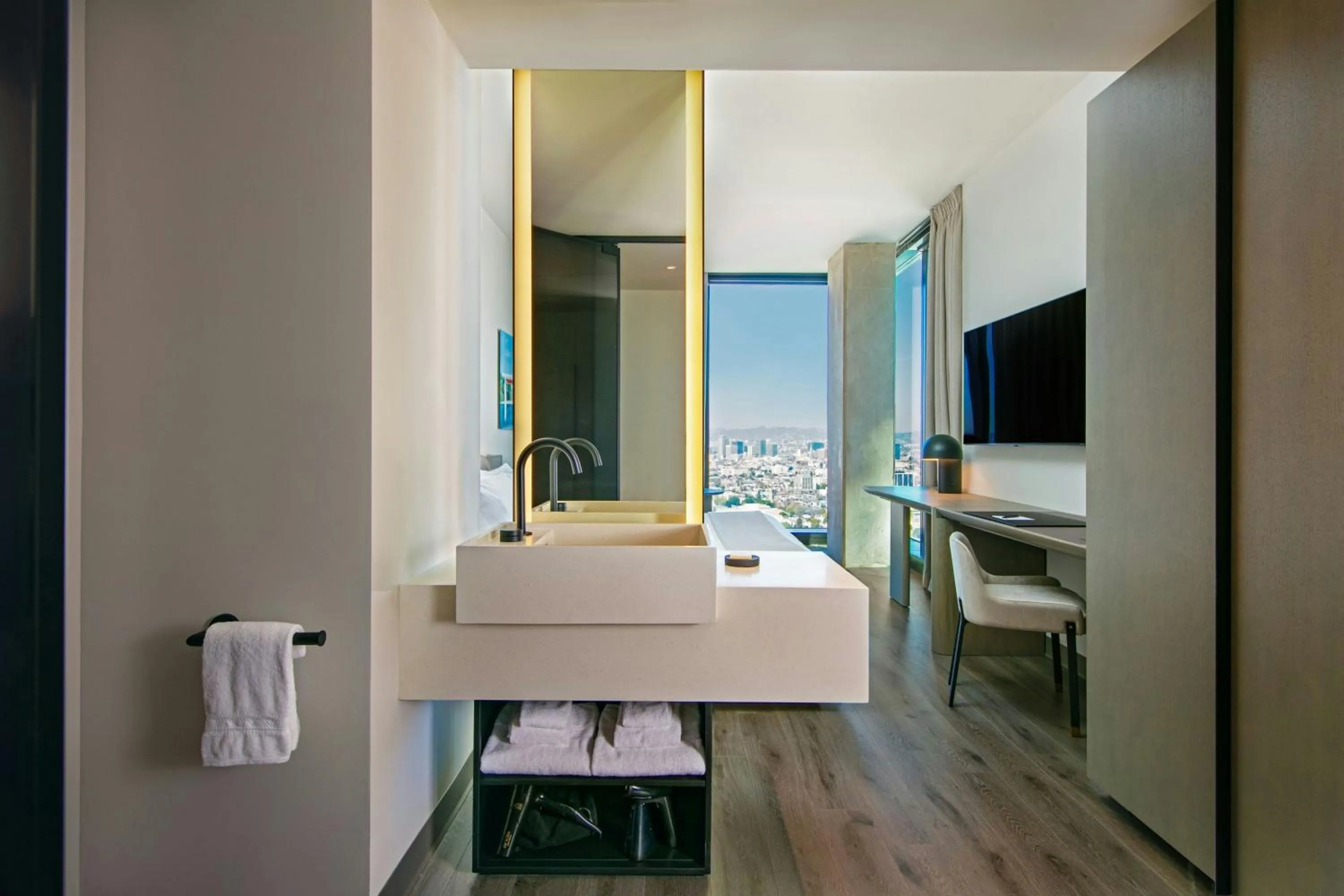 Bathroom, Bed in AC Hotel by Marriott Downtown Los Angeles