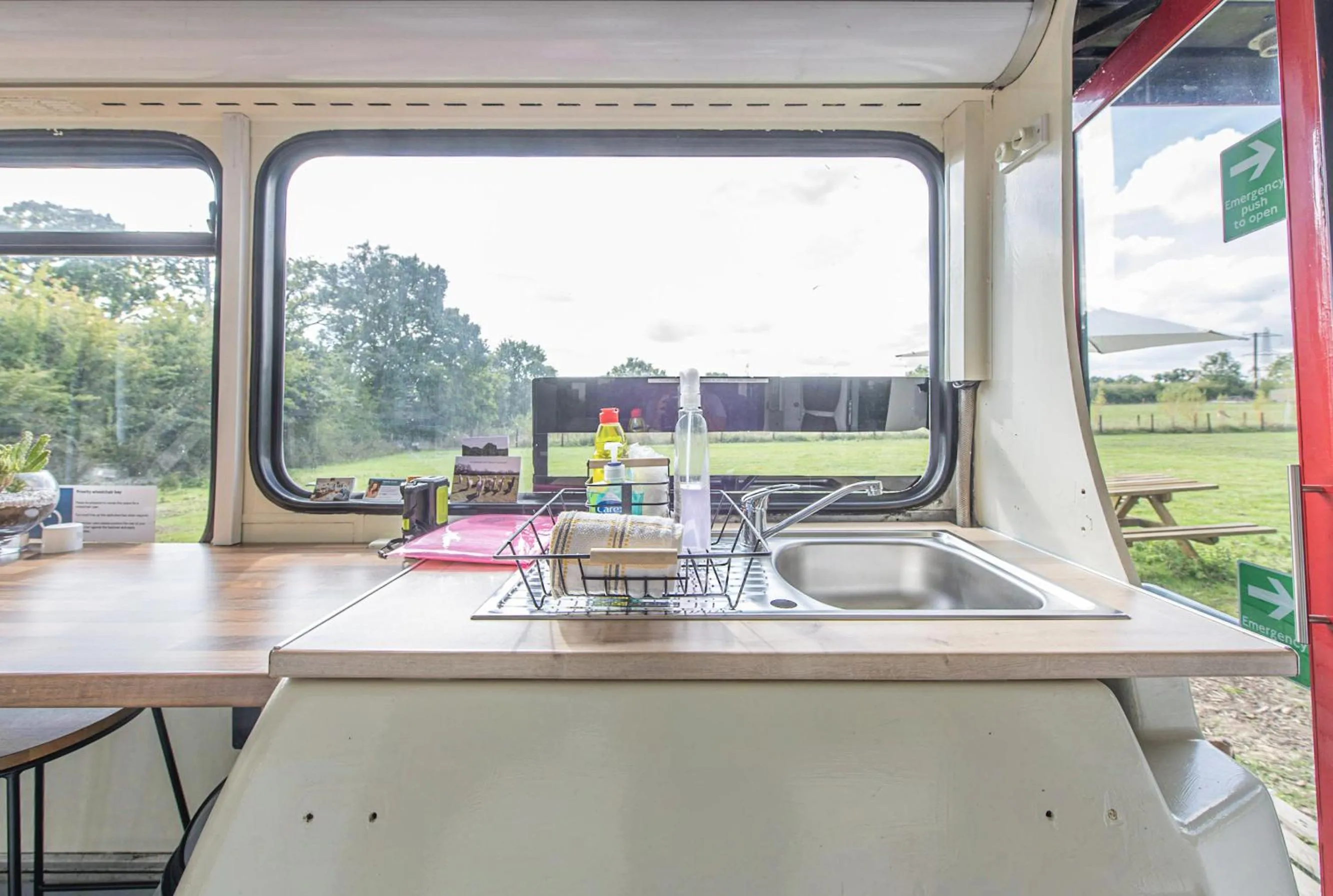 Kitchen or kitchenette in Double Decker Bus on an Alpaca Farm sleeps 8