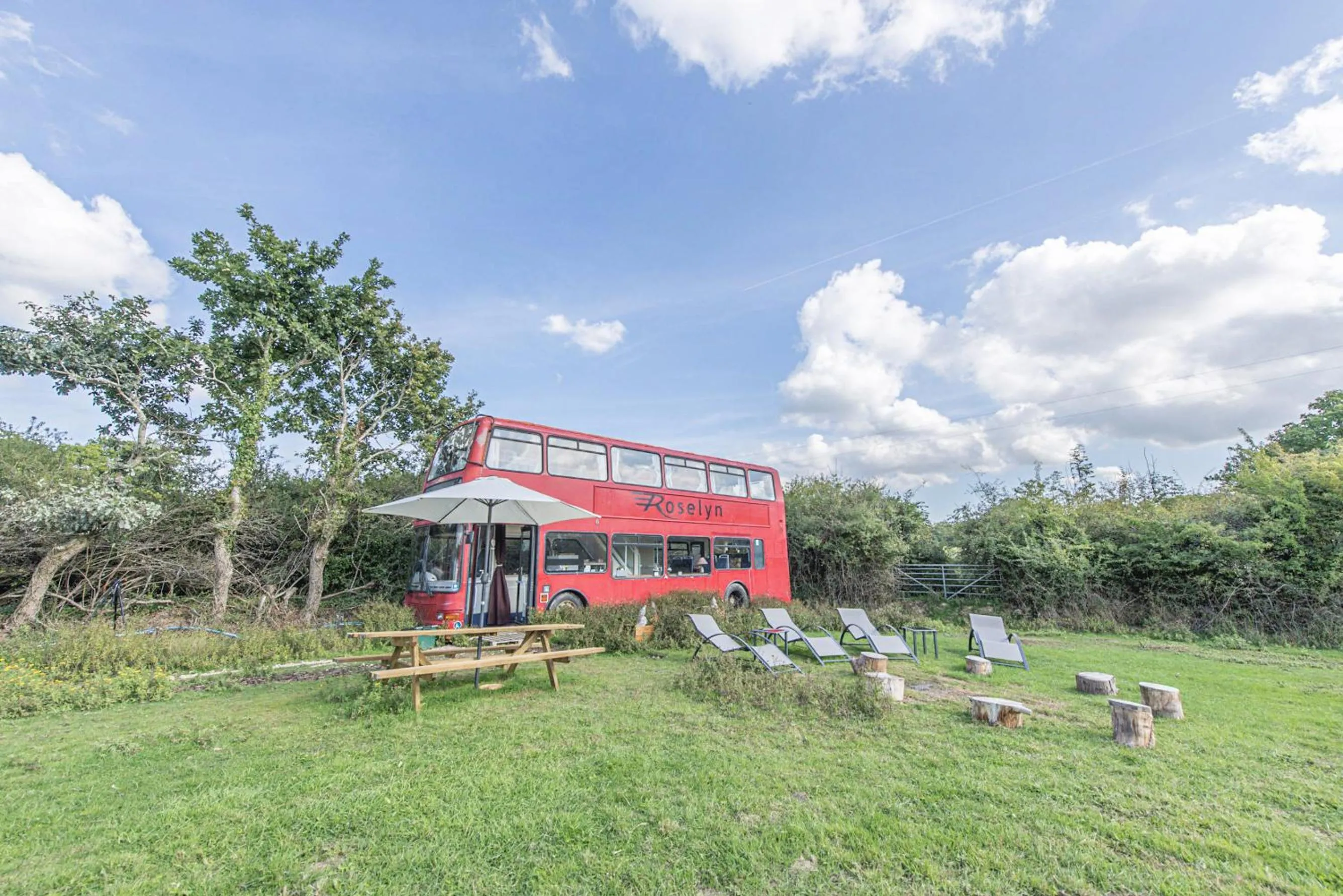 Garden in Double Decker Bus on an Alpaca Farm sleeps 8