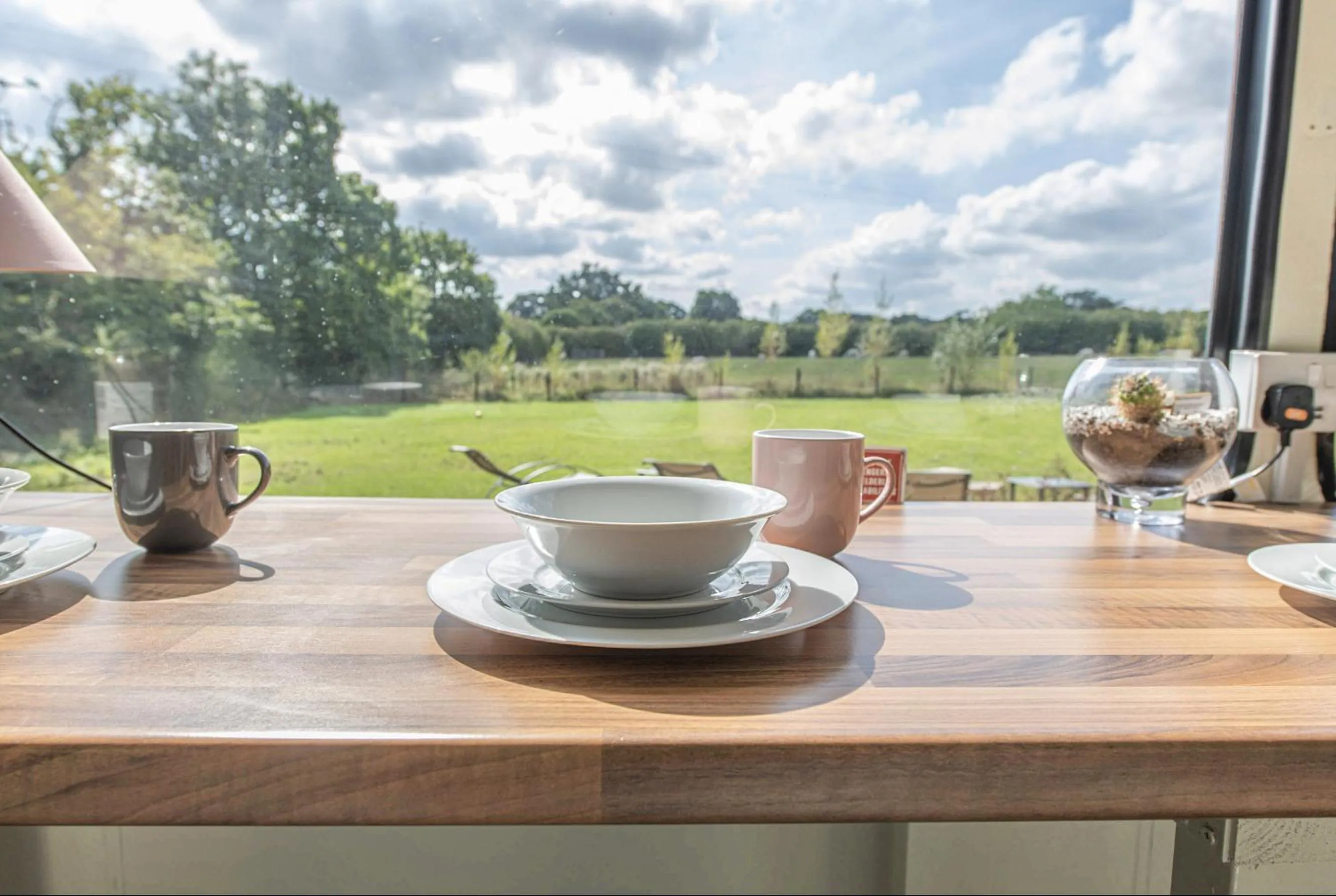 Dining area in Double Decker Bus on an Alpaca Farm sleeps 8