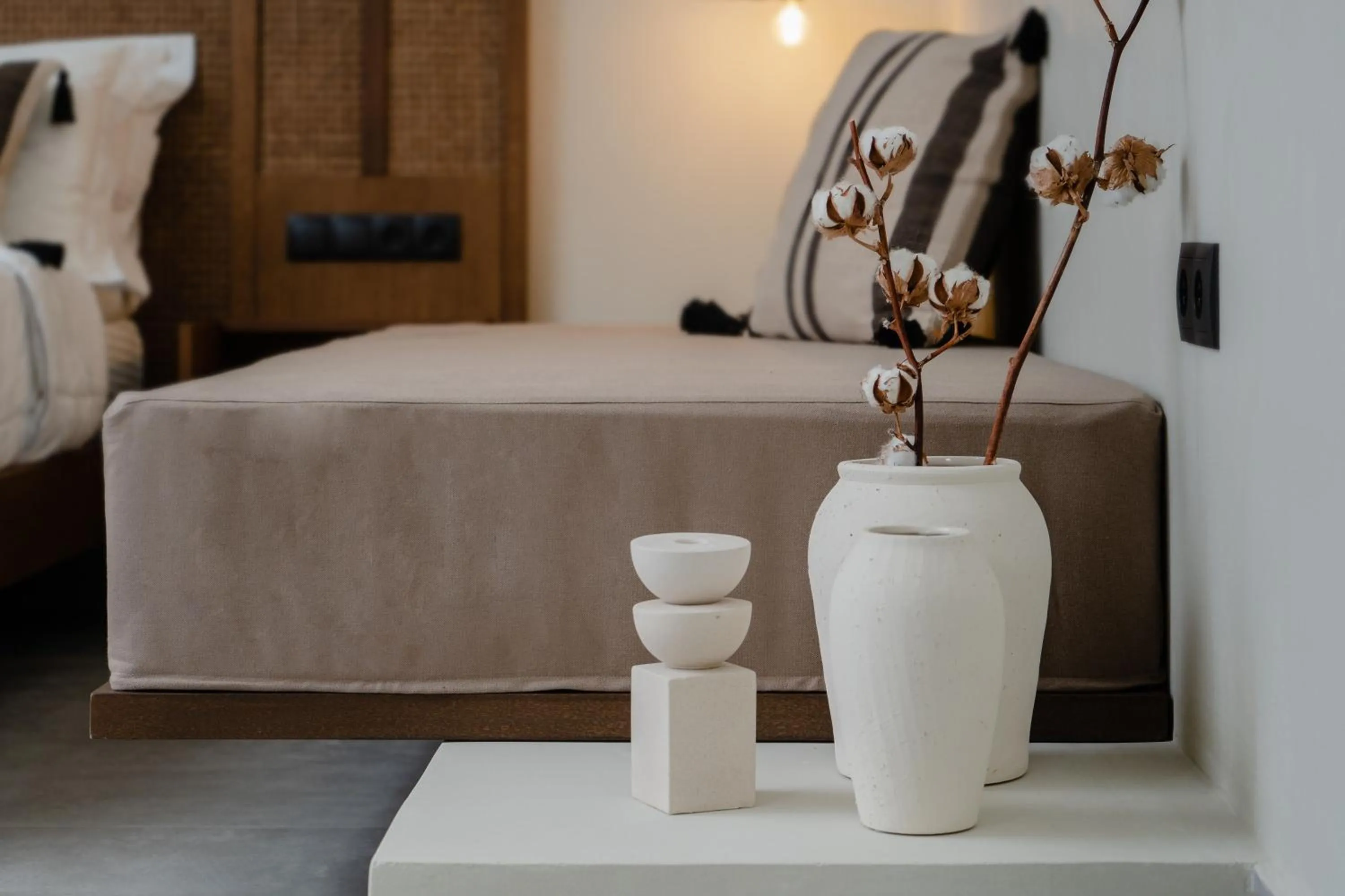 Decorative detail, Bed in Polis of Naxos Stylish Suites