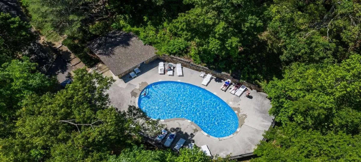 Pool view in Barenberg Cabin - Secluded Unobstructed Panoramic Smoky Mountains View with Two Master Suites, Loft Game Room, and Hot Tub