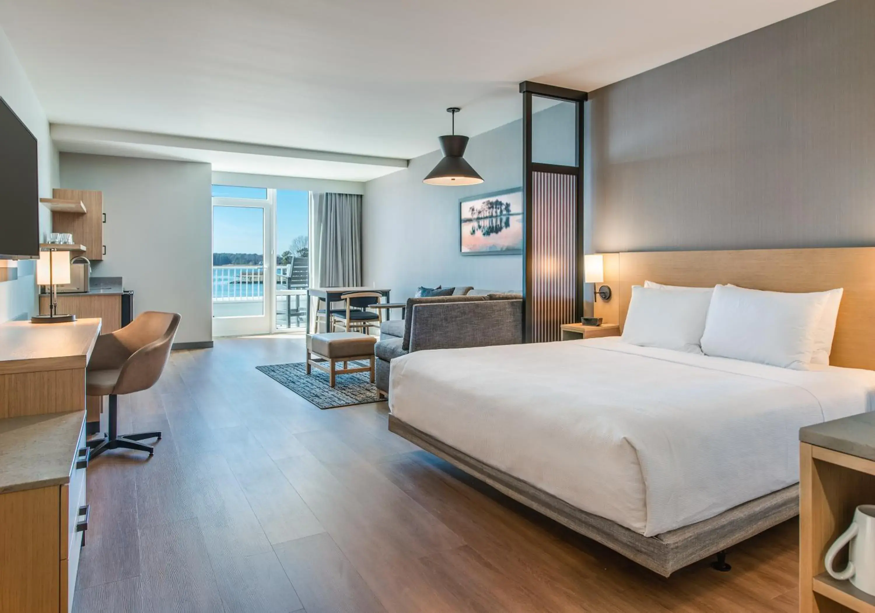 Waterfront King Room with Balcony, Kitchenette and Roll-in Shower - Disability Access in Hyatt Place Kent Narrows And Marina Waterfront King Room with Balcony, Kitchenette and Roll-in Shower - Disability Access in Hyatt Place Kent Narrows And Marina