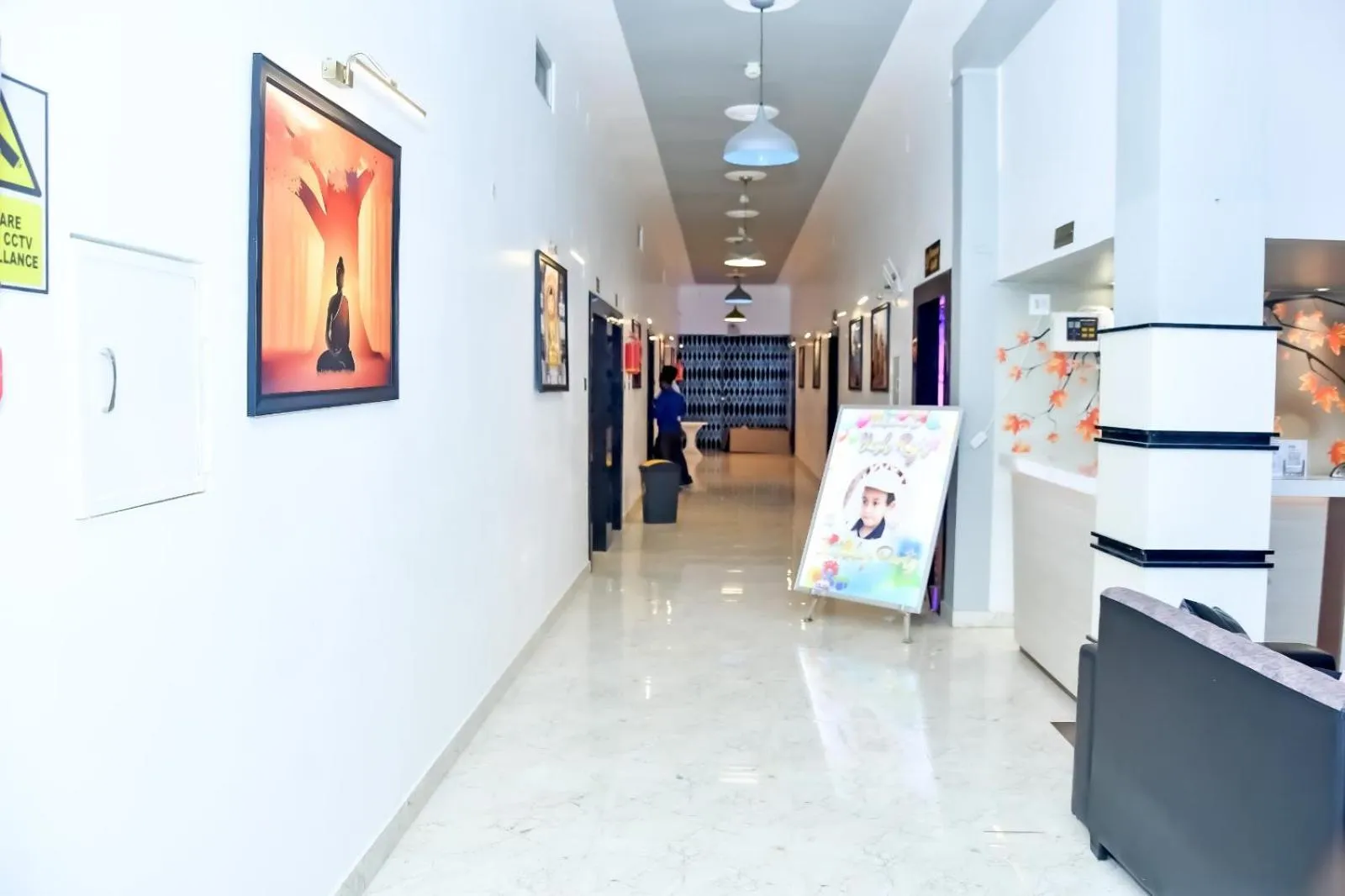 Lobby or reception in Hotel Buddha Park near Sarnath, Varanasi