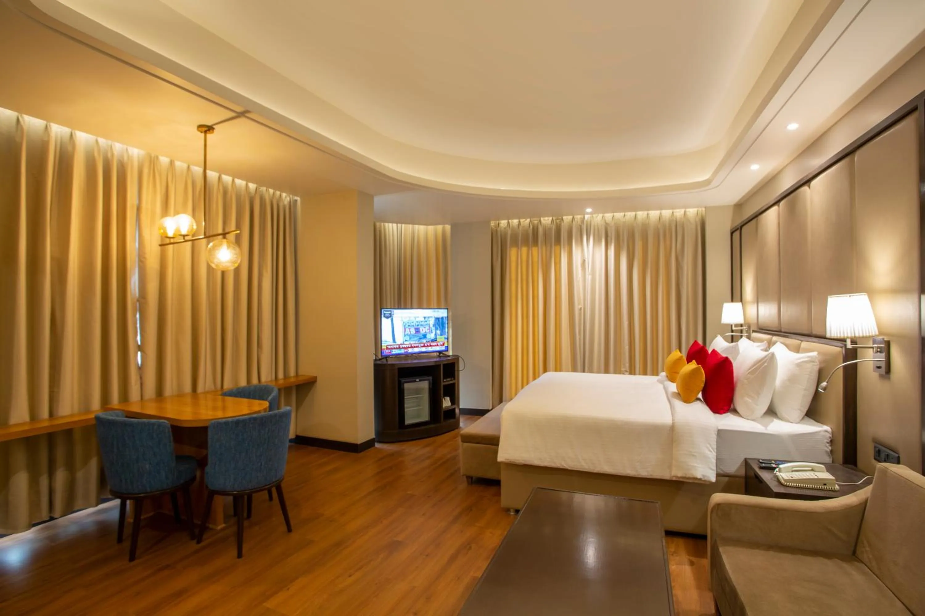 Photo of the whole room, Bed in The Vaishnodevi Sarovar Portico