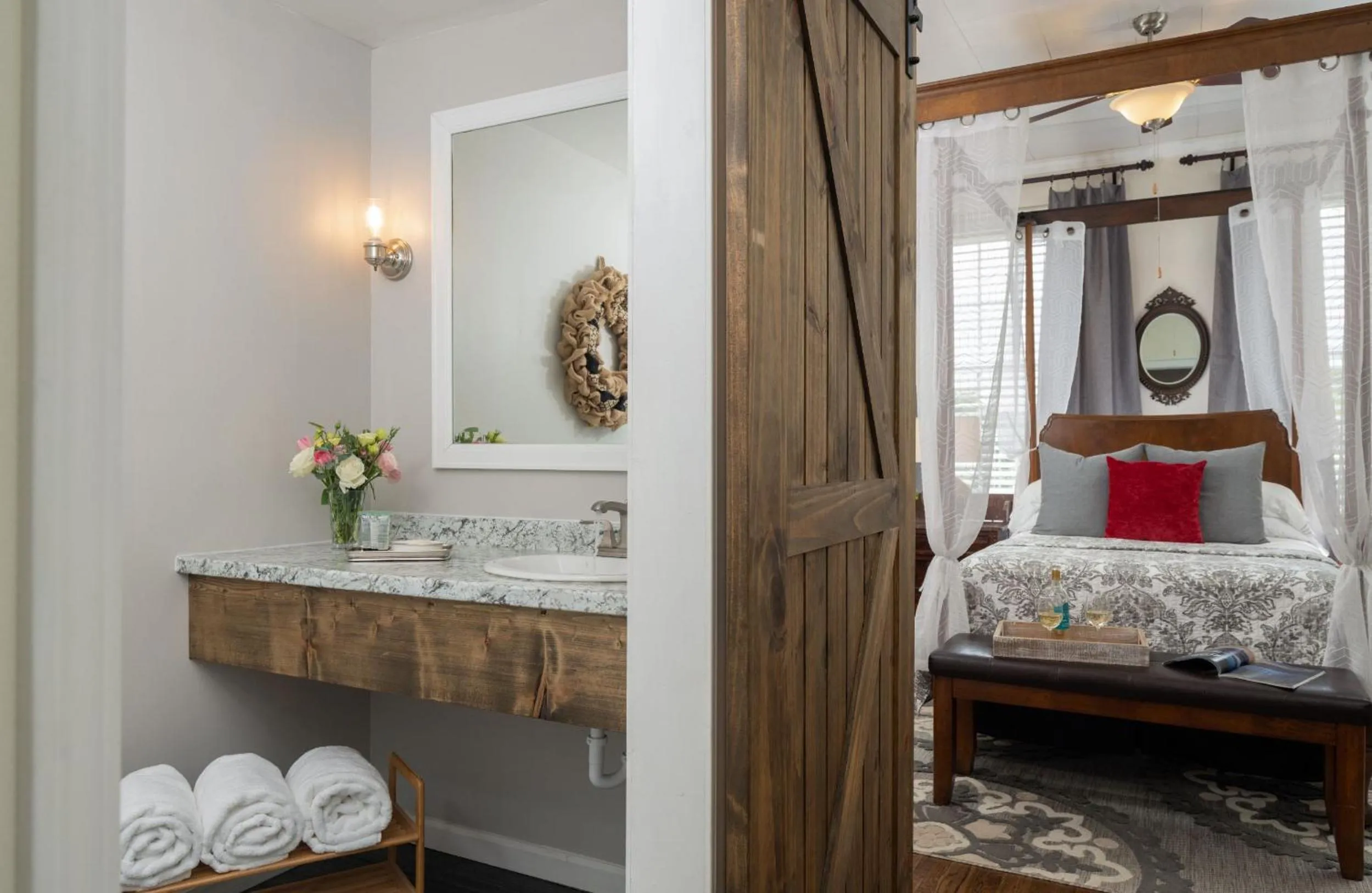 Bedroom, Bed in Magnolia Manor and Chapel