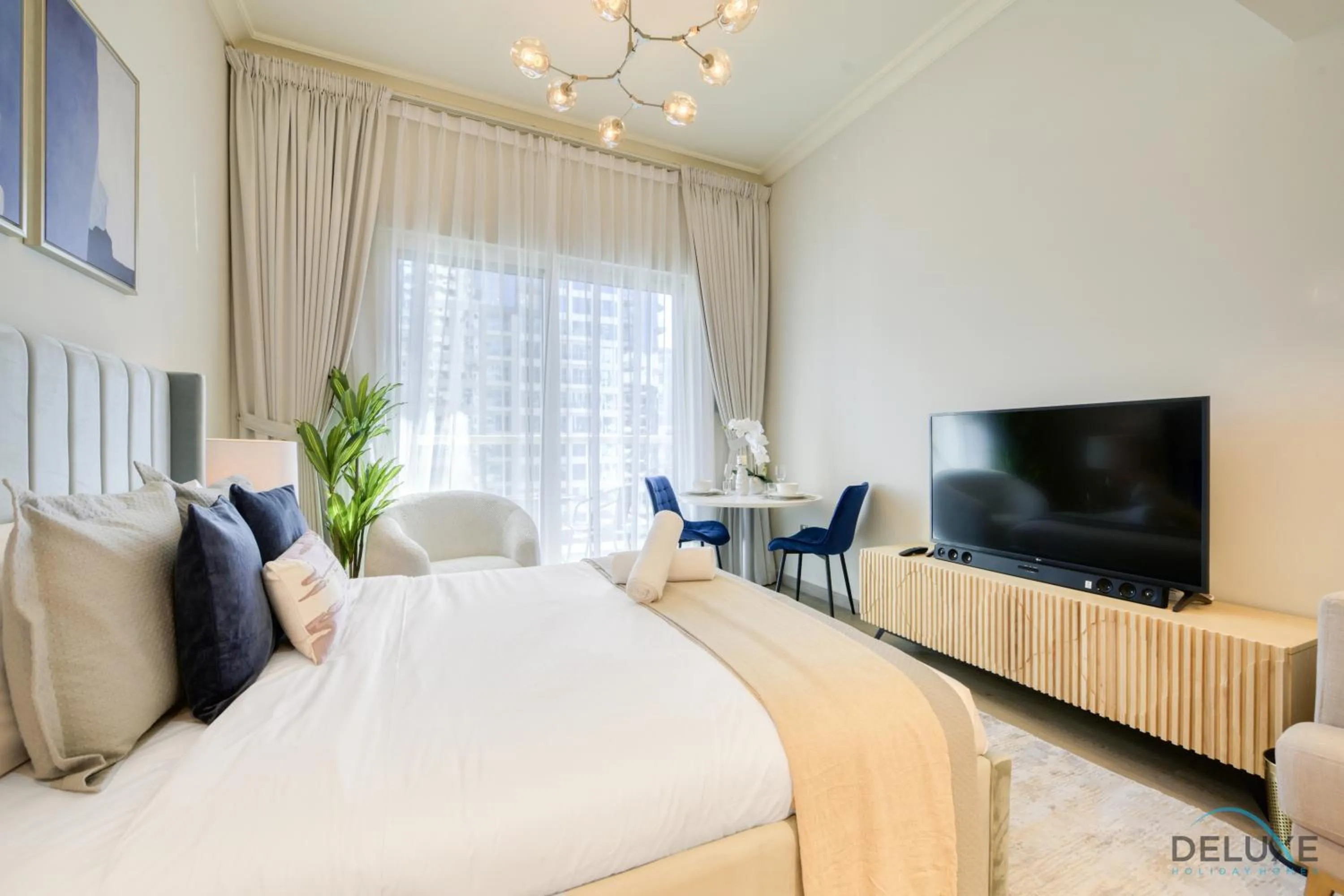 Bed in Stunning Studio at Marina Views A Dubai Marina by Deluxe Holiday Homes
