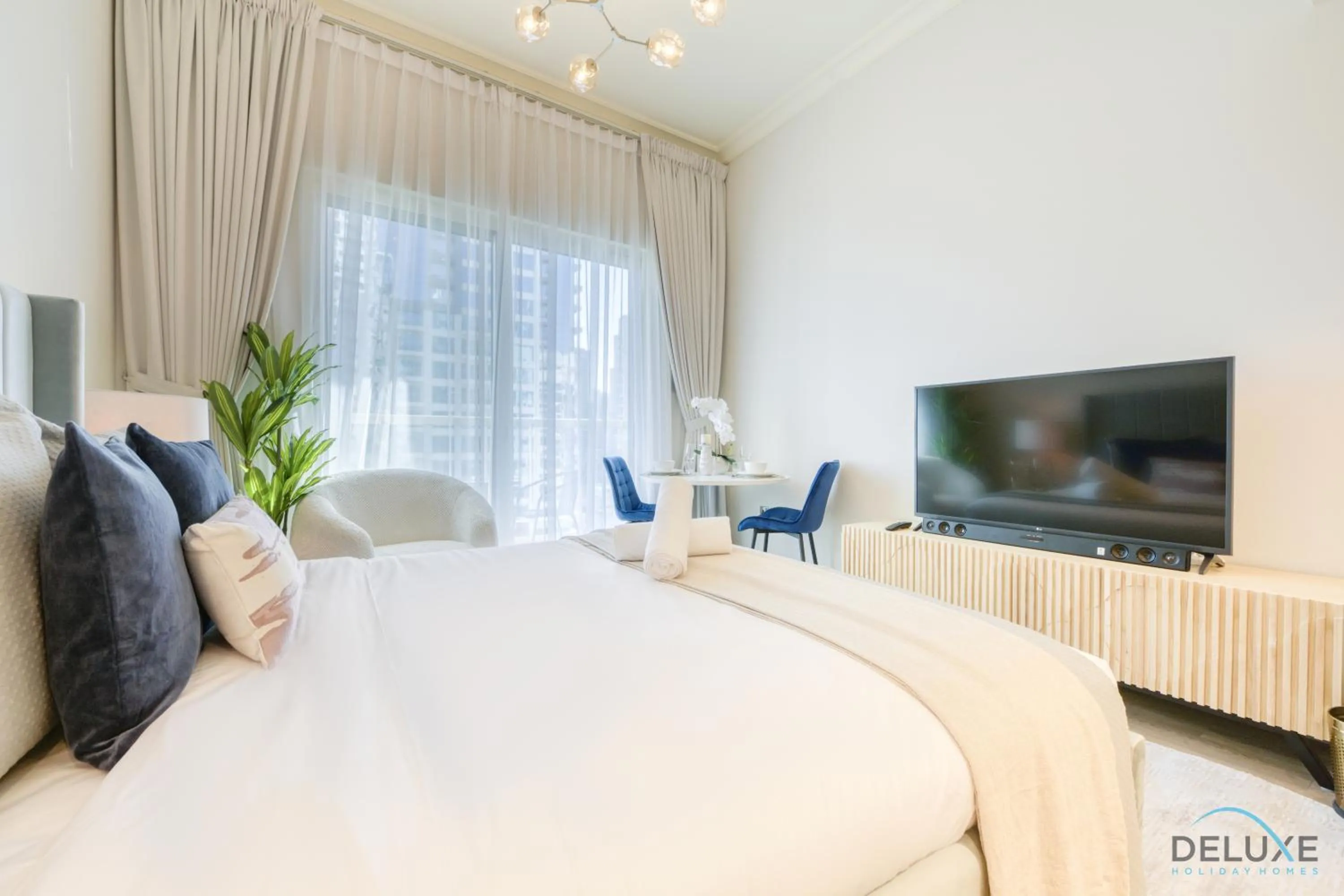Bed in Stunning Studio at Marina Views A Dubai Marina by Deluxe Holiday Homes