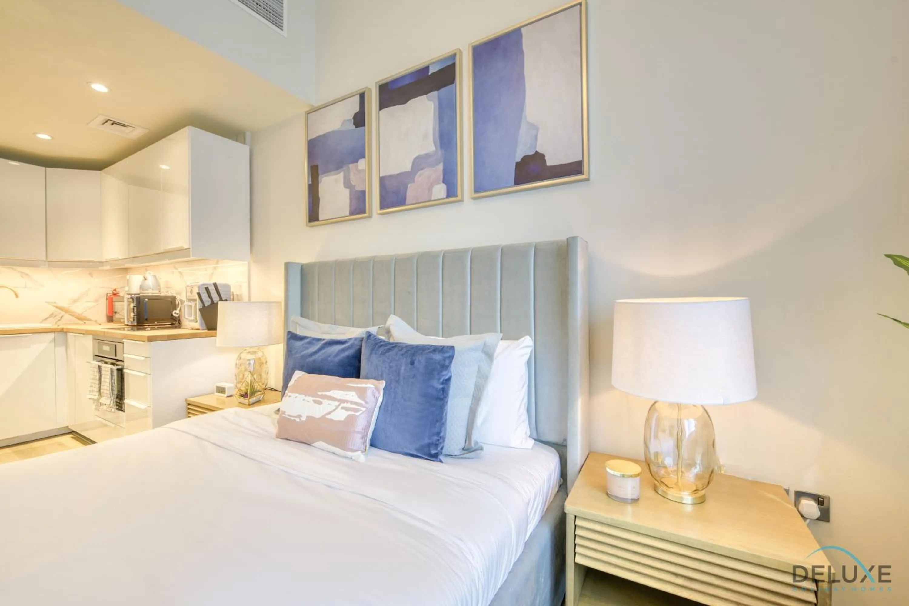 Bed in Stunning Studio at Marina Views A Dubai Marina by Deluxe Holiday Homes