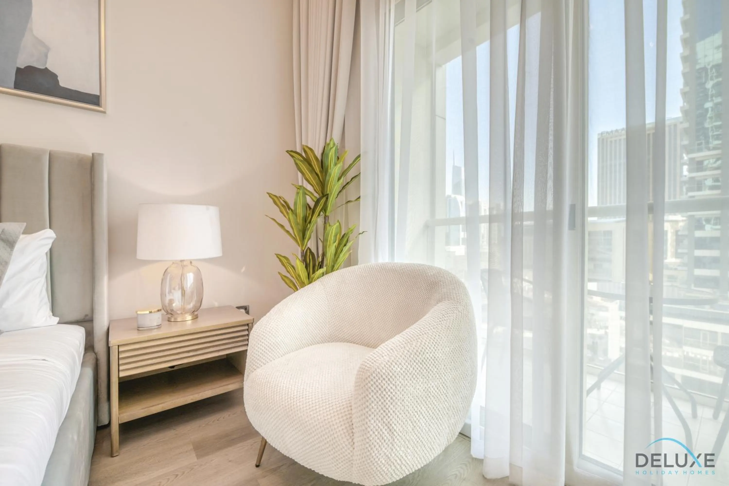 Seating area, Bed in Stunning Studio at Marina Views A Dubai Marina by Deluxe Holiday Homes