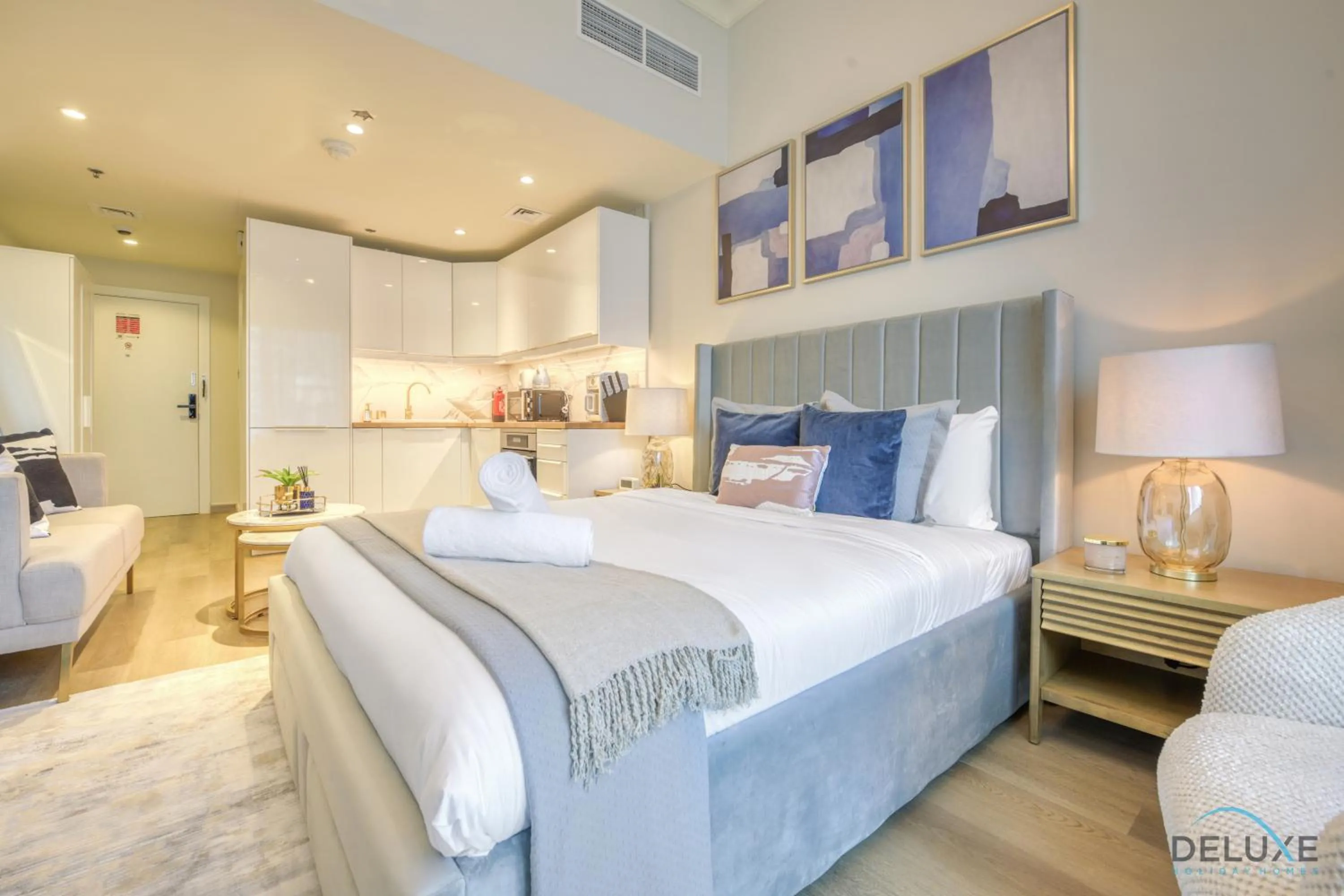Bed in Stunning Studio at Marina Views A Dubai Marina by Deluxe Holiday Homes