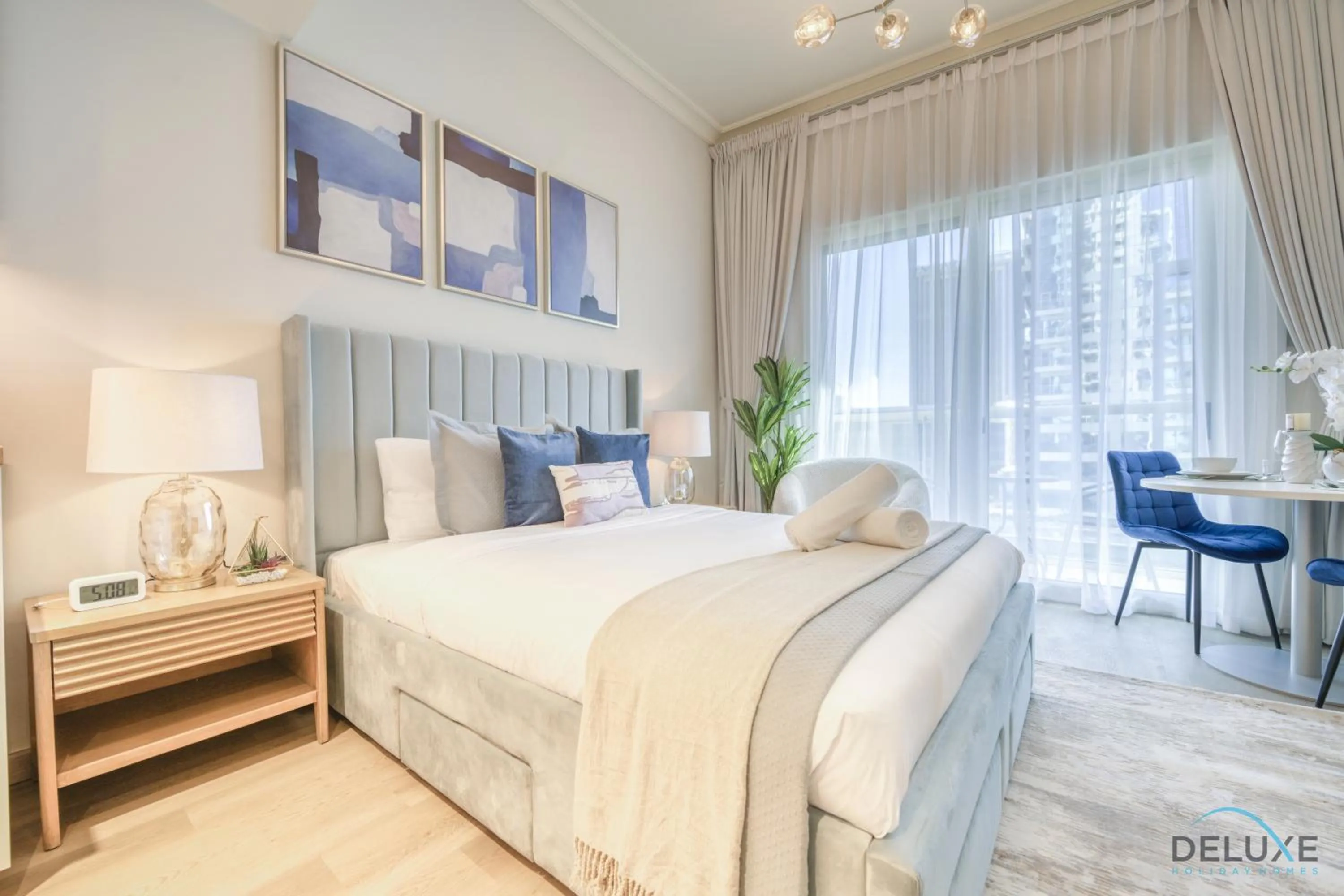 Bed in Stunning Studio at Marina Views A Dubai Marina by Deluxe Holiday Homes