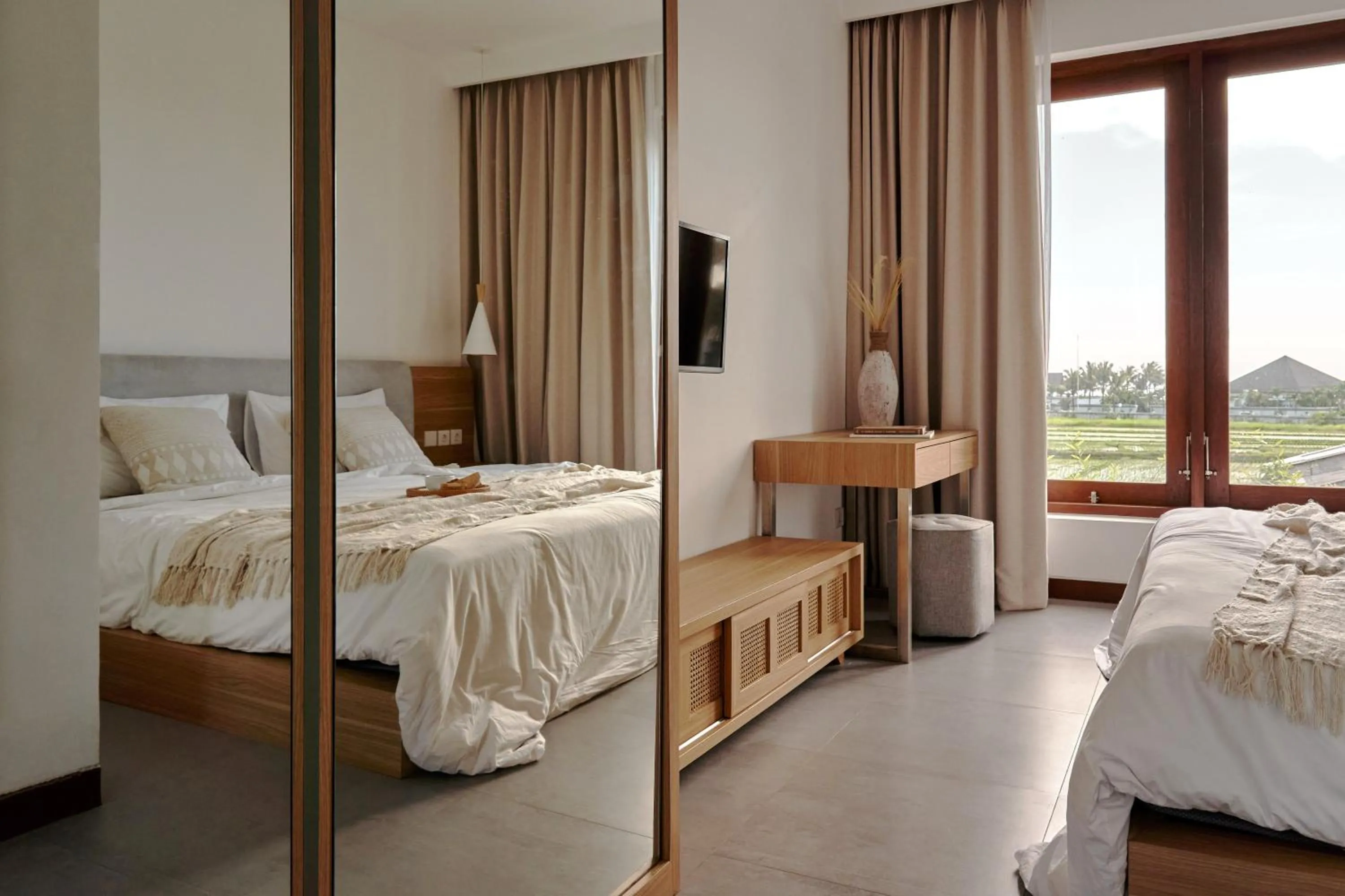 Bed in Om Cemagi Beach Villa Canggu