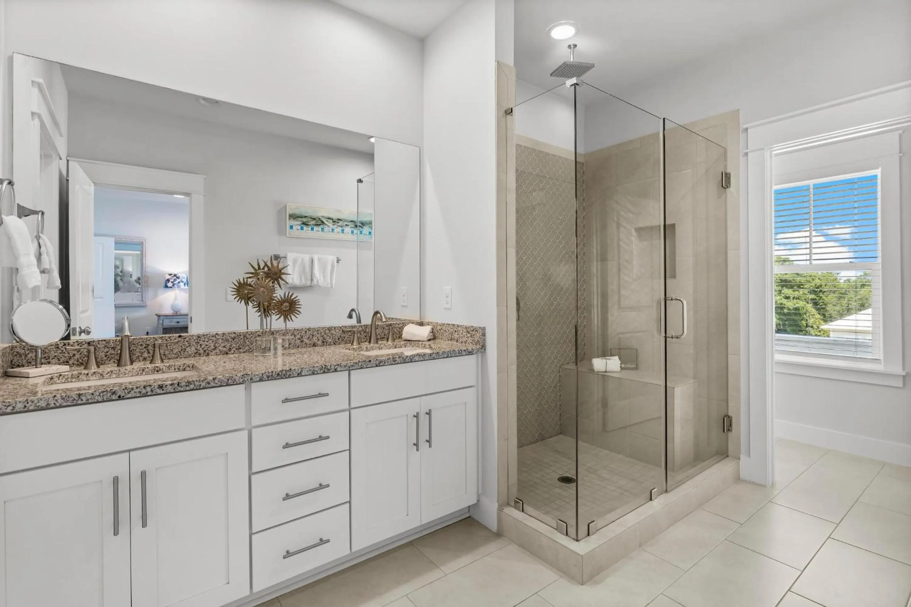 Shower in 30A Pet Friendly Beach House - 33 Sunset by Panhandle Getaways