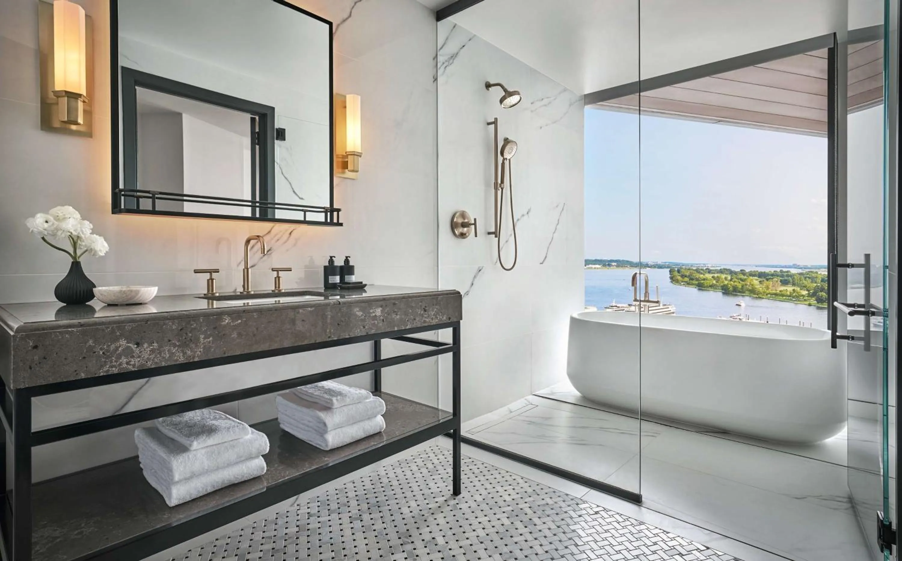 Bathroom, Bed in Pendry Washington DC - The Wharf