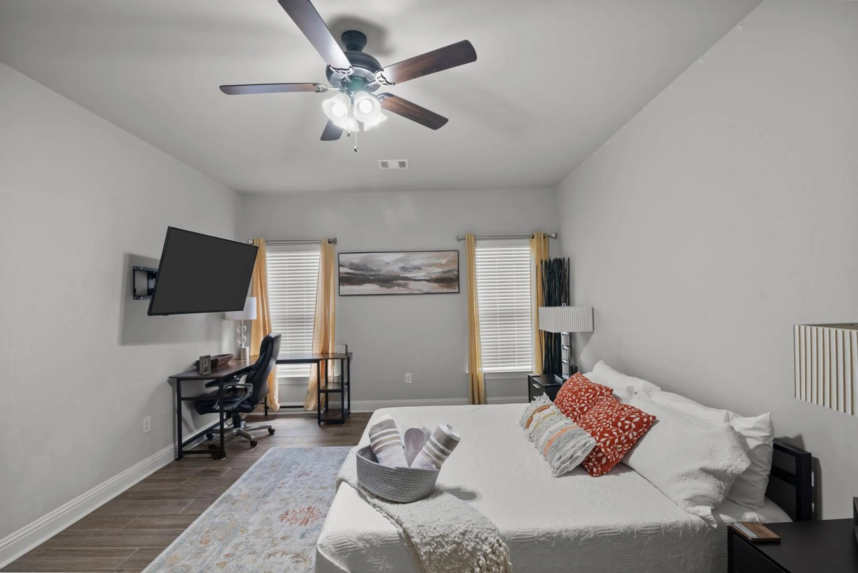 Bed in Zen House, a peaceful sanctuary in Shreveport, LA! Tv in each room