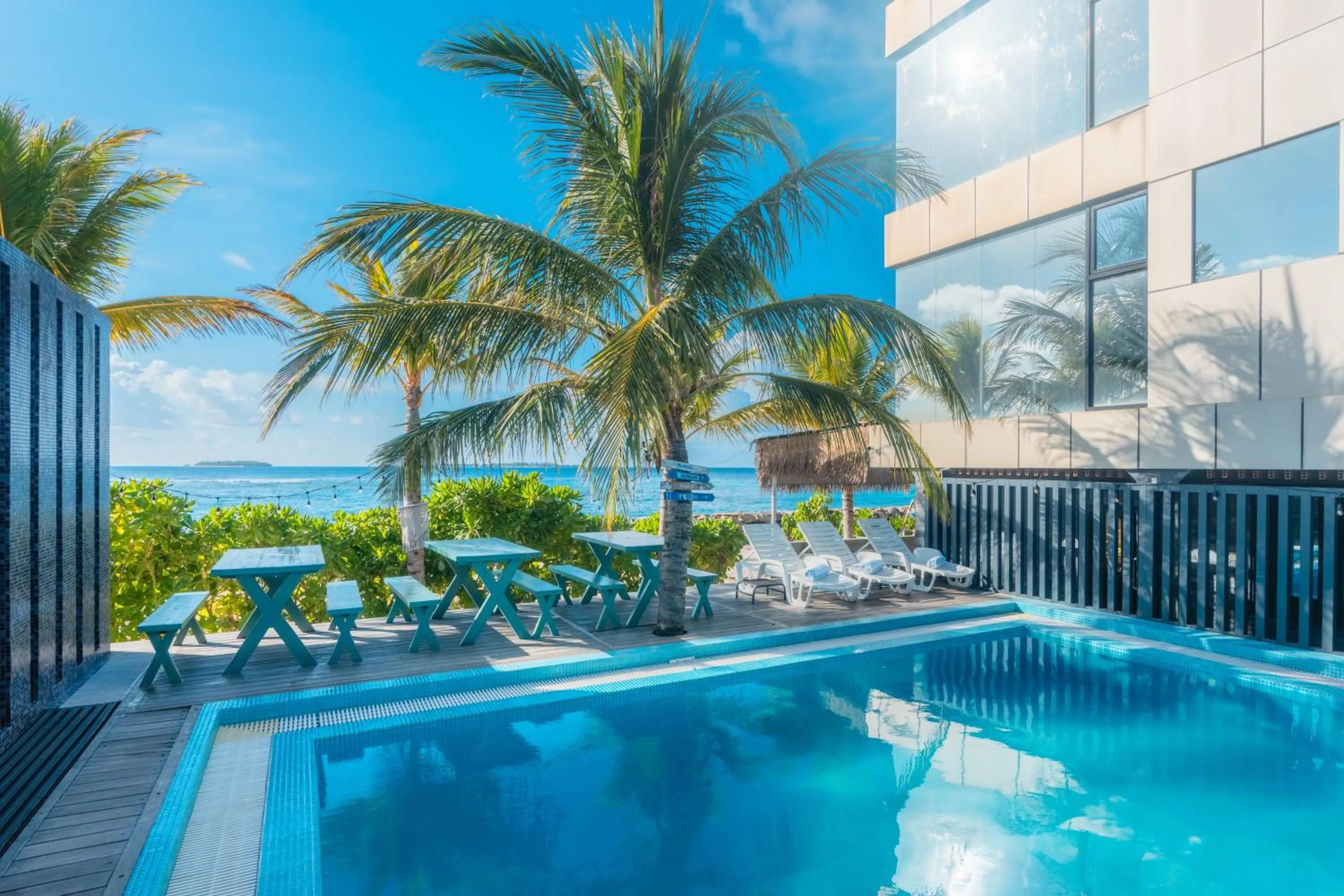 Pool view in Swarn by Hawks Hotels Kamadhoo Baa Atoll