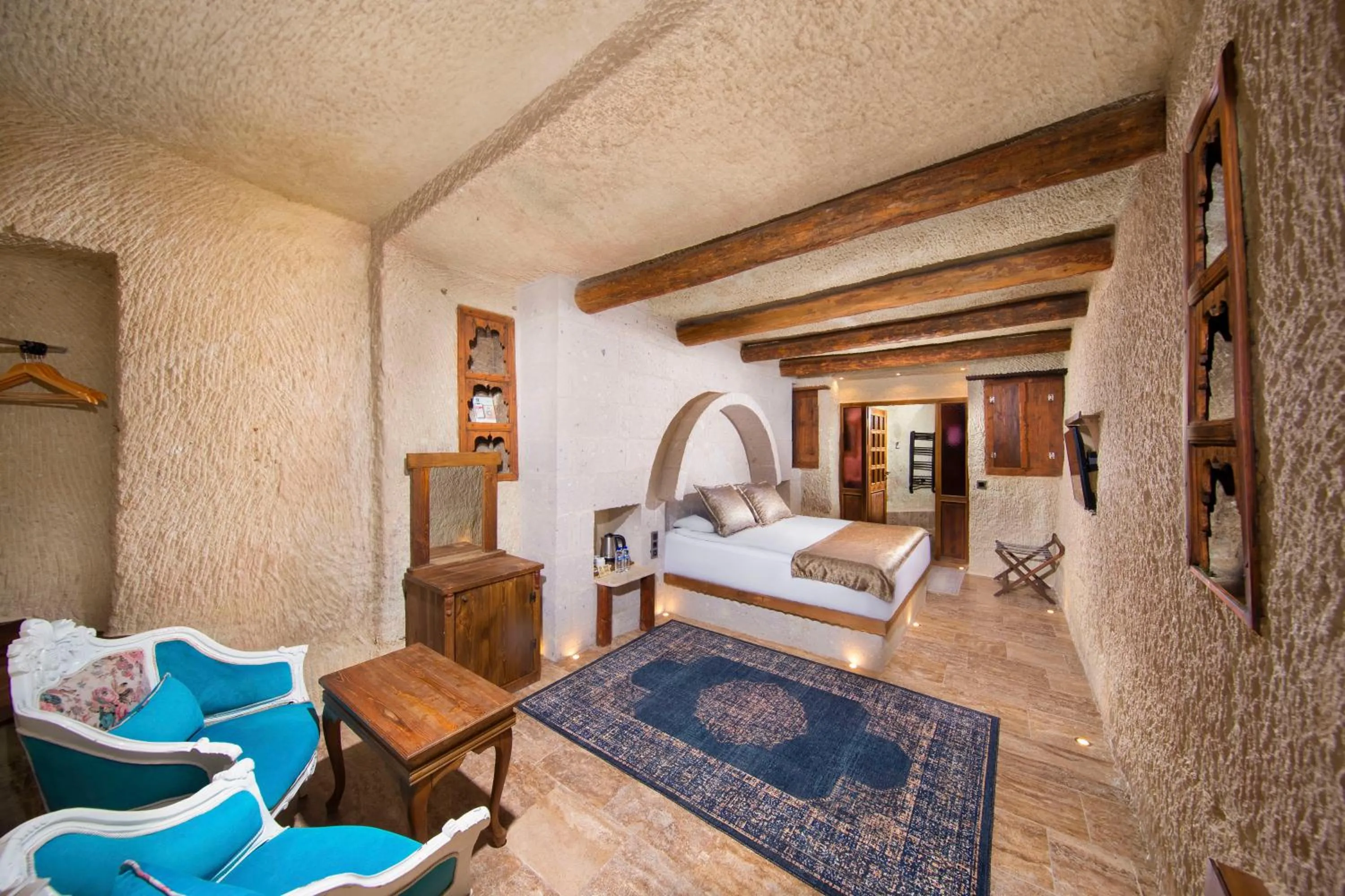 Bed in Dionysos Cave Cappadocia Hotel