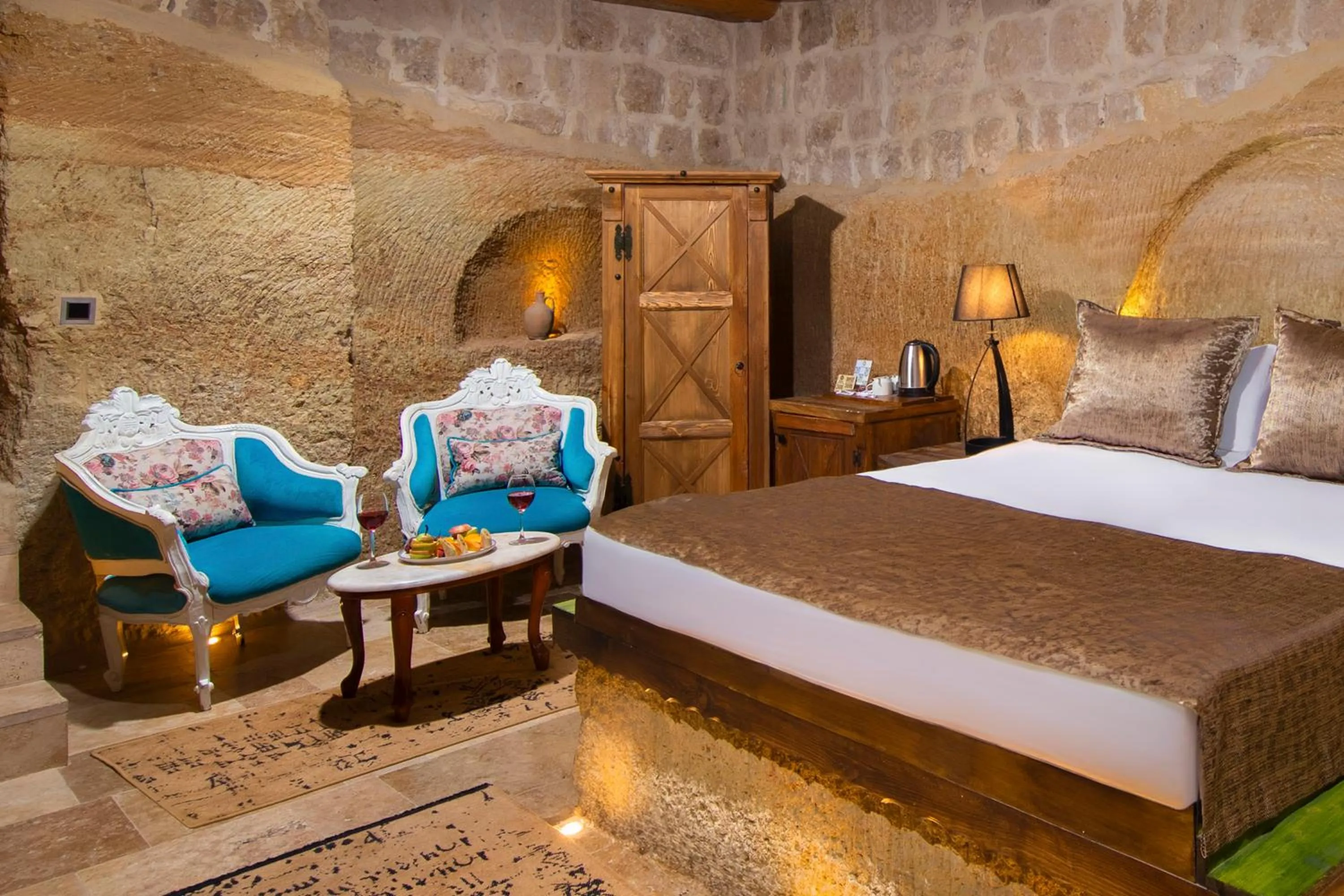 Bed in Dionysos Cave Cappadocia Hotel