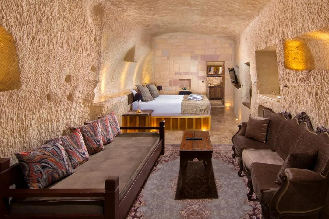 Bed in Dionysos Cave Cappadocia Hotel