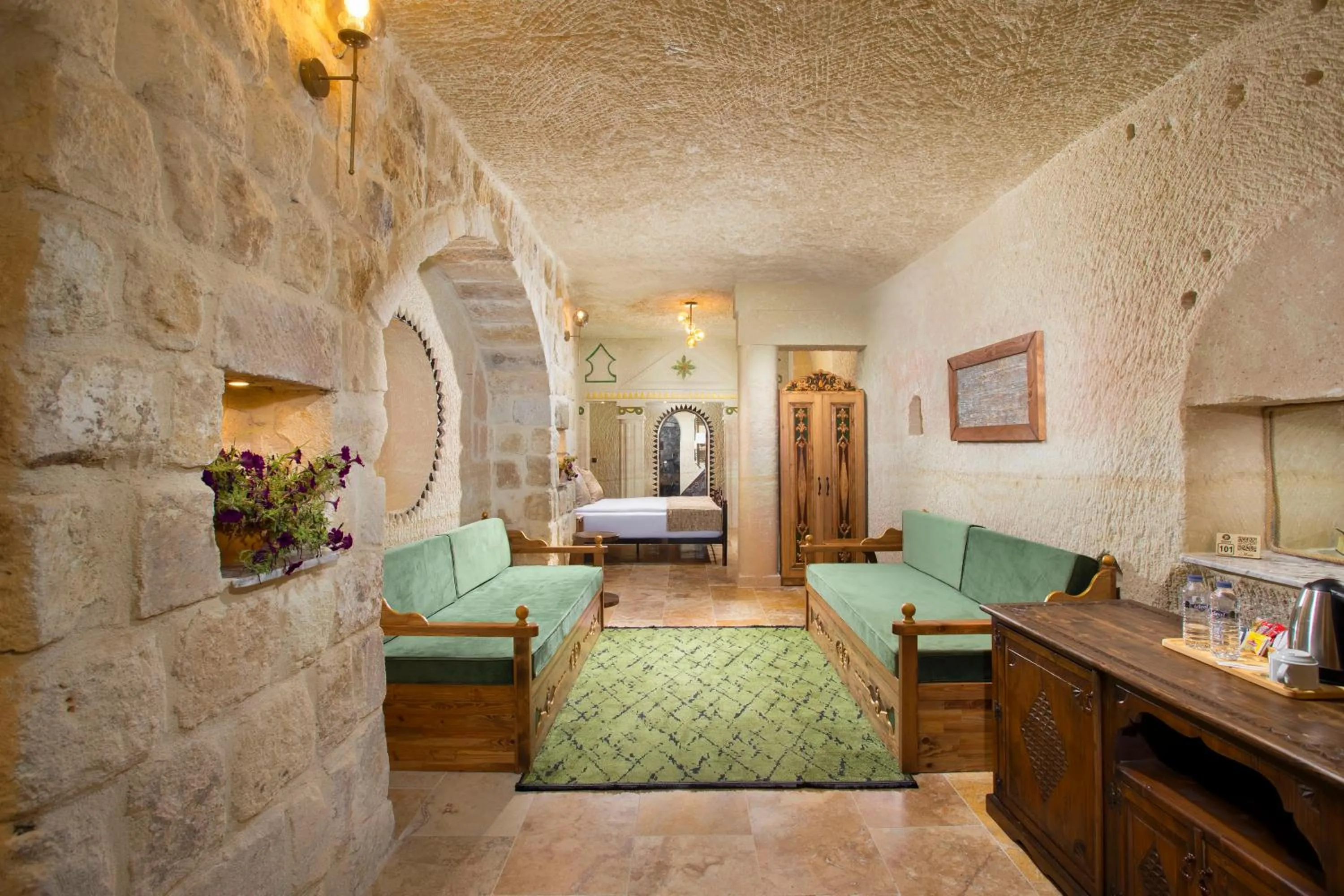 Bed in Dionysos Cave Cappadocia Hotel