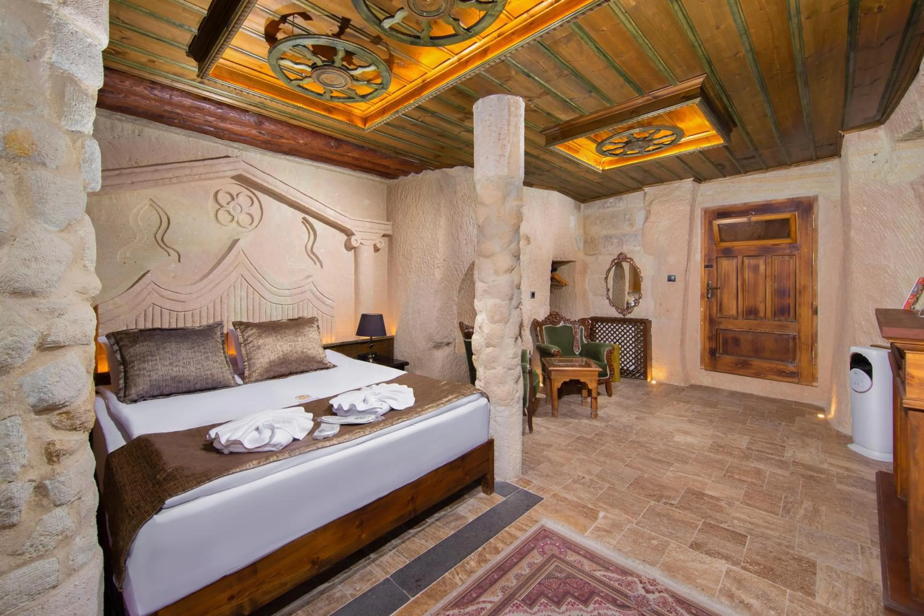 Bed in Dionysos Cave Cappadocia Hotel