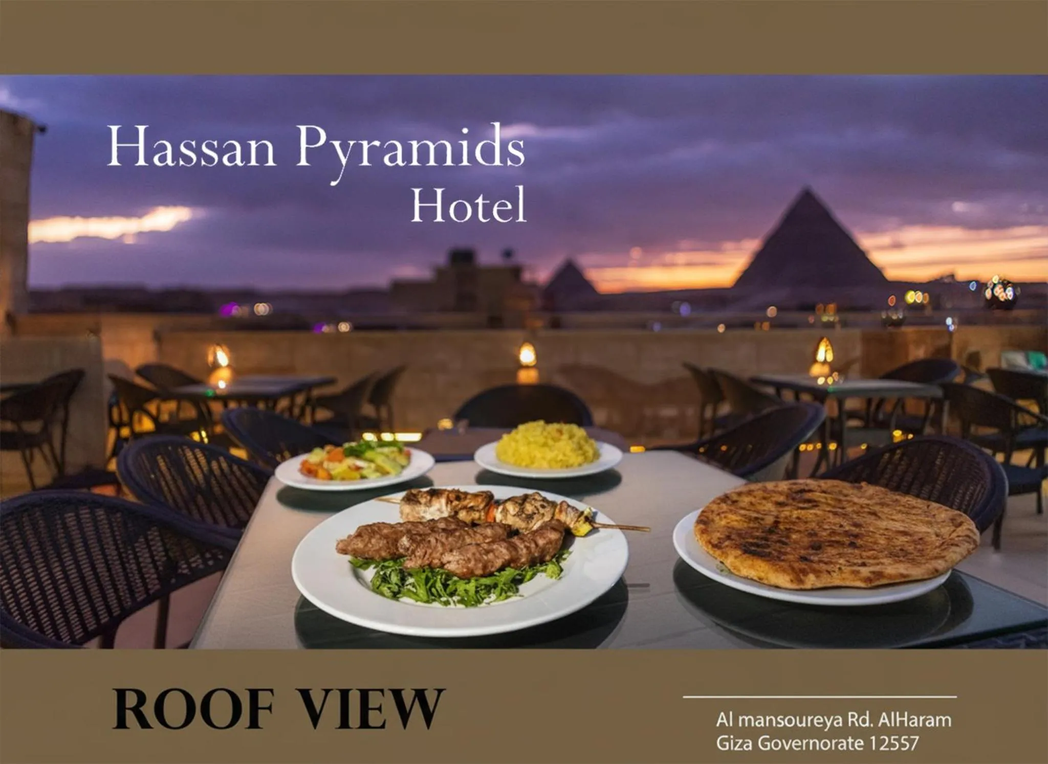 Restaurant/places to eat in Hassan Pyramids Hotel & free access Rooftop & airport pickup