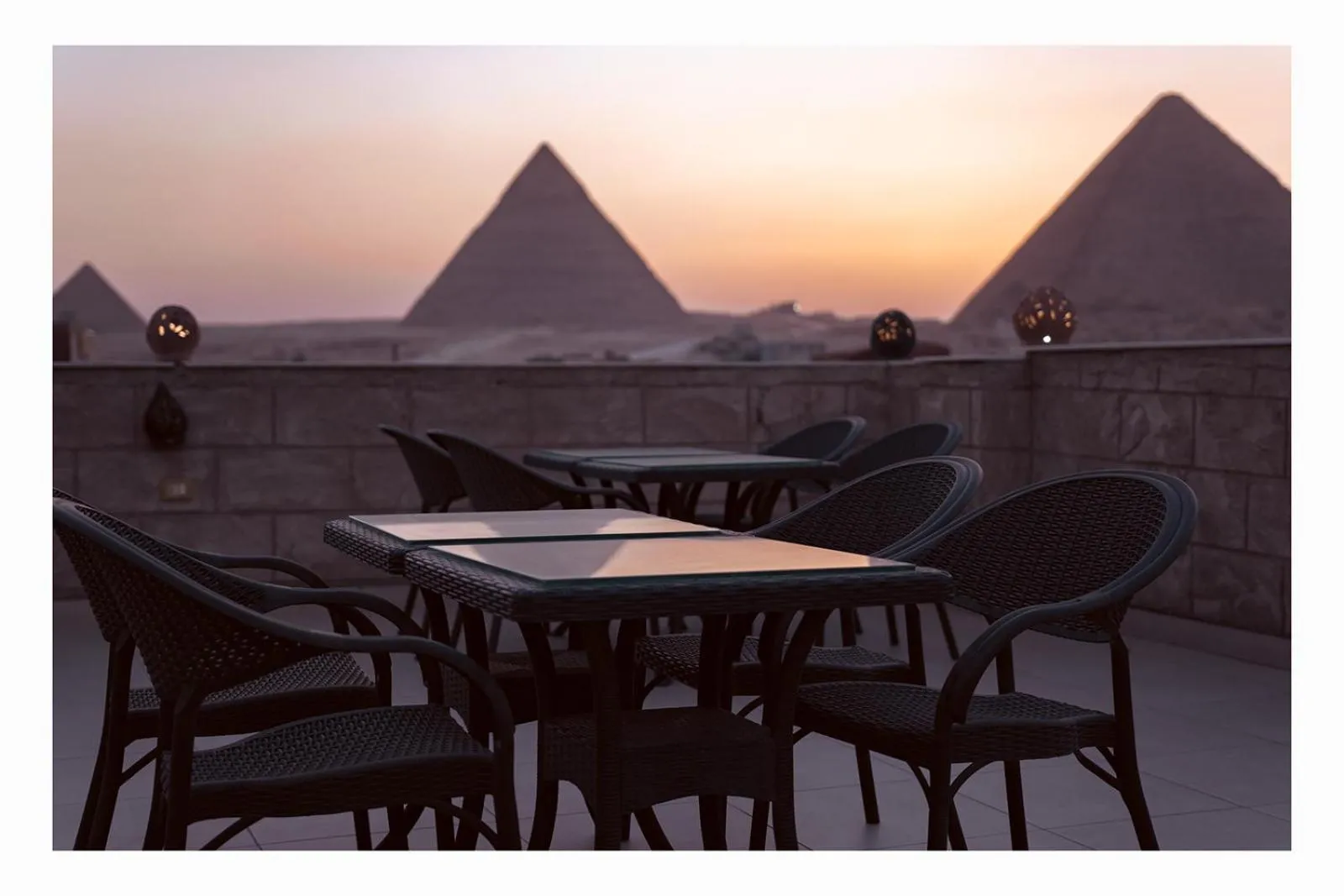 Patio in Hassan Pyramids Hotel & free access Rooftop & airport pickup