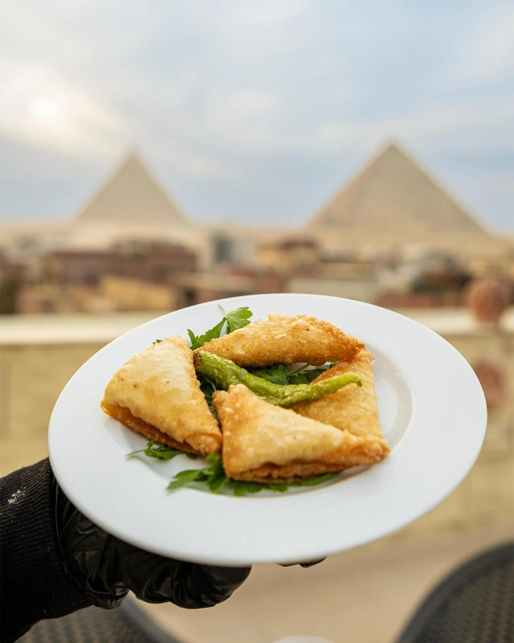 Restaurant/places to eat in Hassan Pyramids Hotel & free access Rooftop & airport pickup