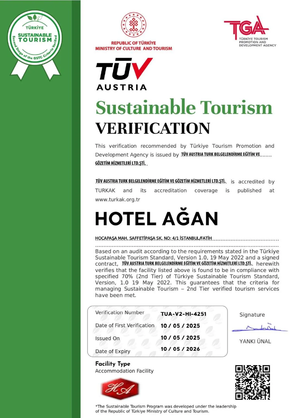 Certificate/Award in Hotel Agan Oldcity Istanbul