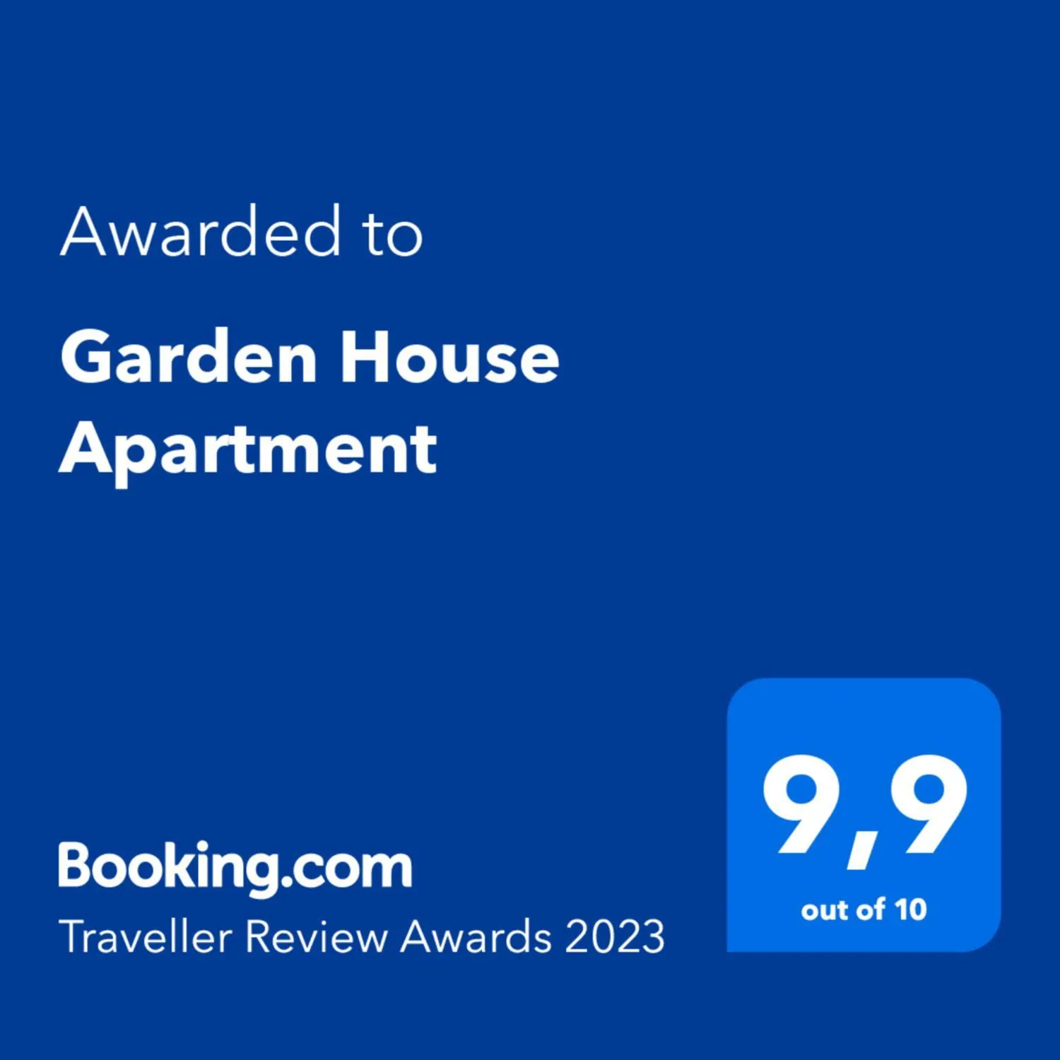 Certificate/Award in Garden House Apartment