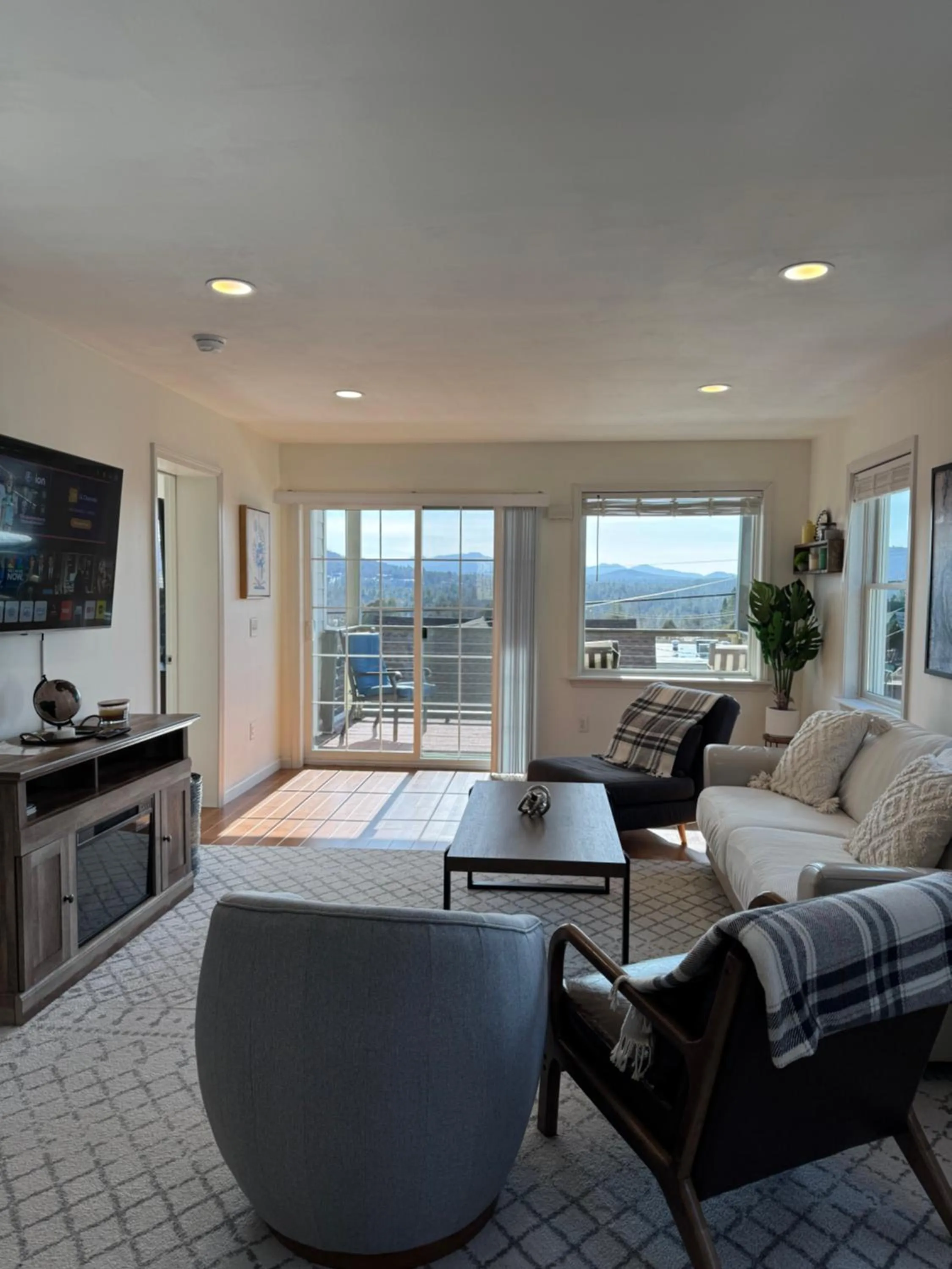 Living room in Central Lake Placid Mountain Views