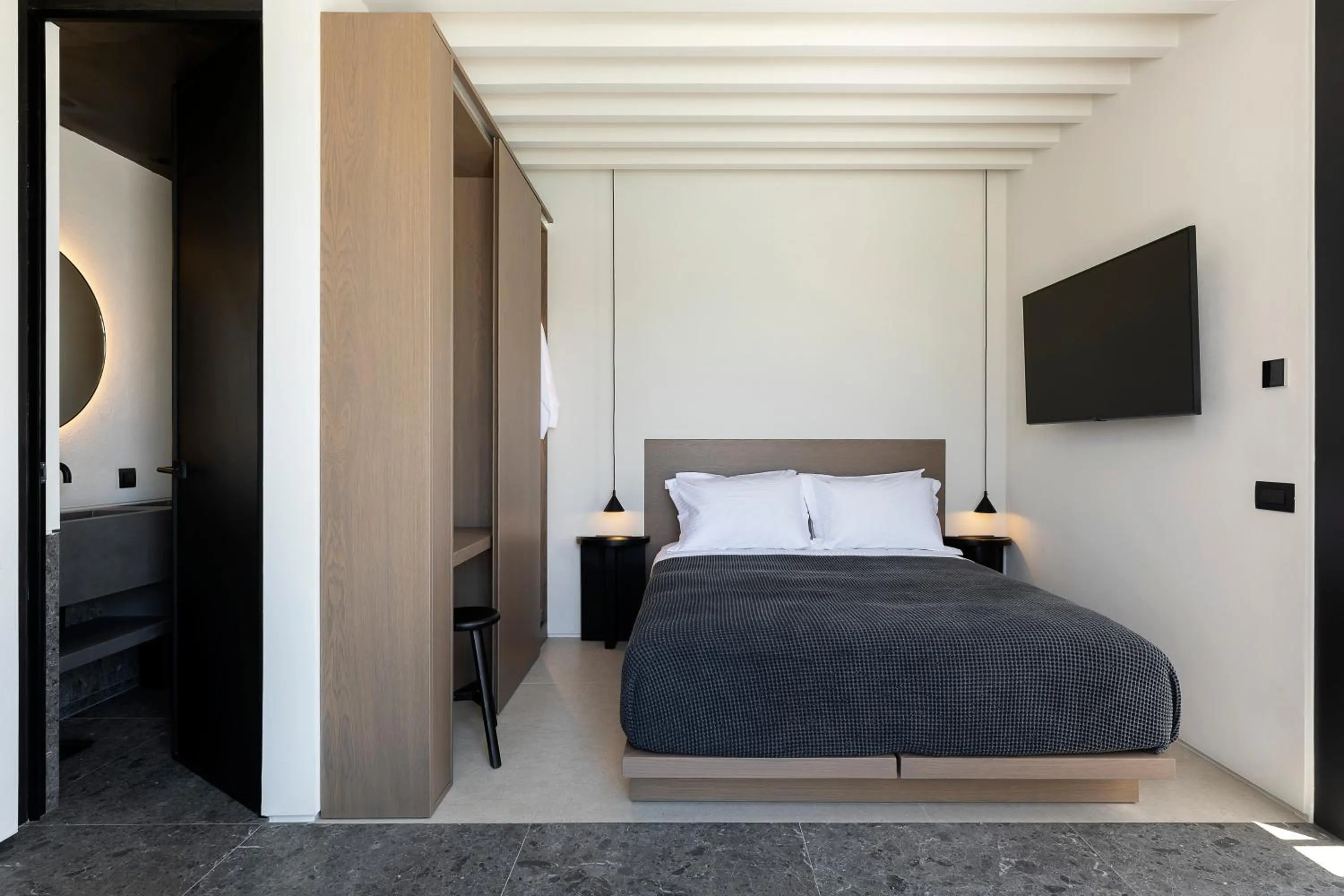 Bedroom, Bed in CUBIC Mykonos Seafront Design Suites