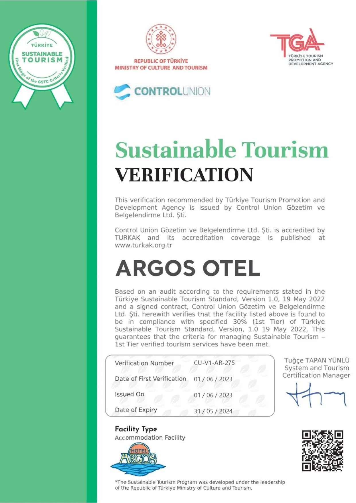 Logo/Certificate/Sign in Argos Hotel