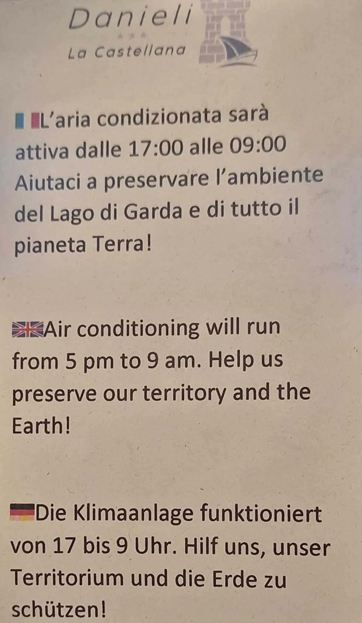 air conditioner in Hotel Danieli La Castellana lago di Garda