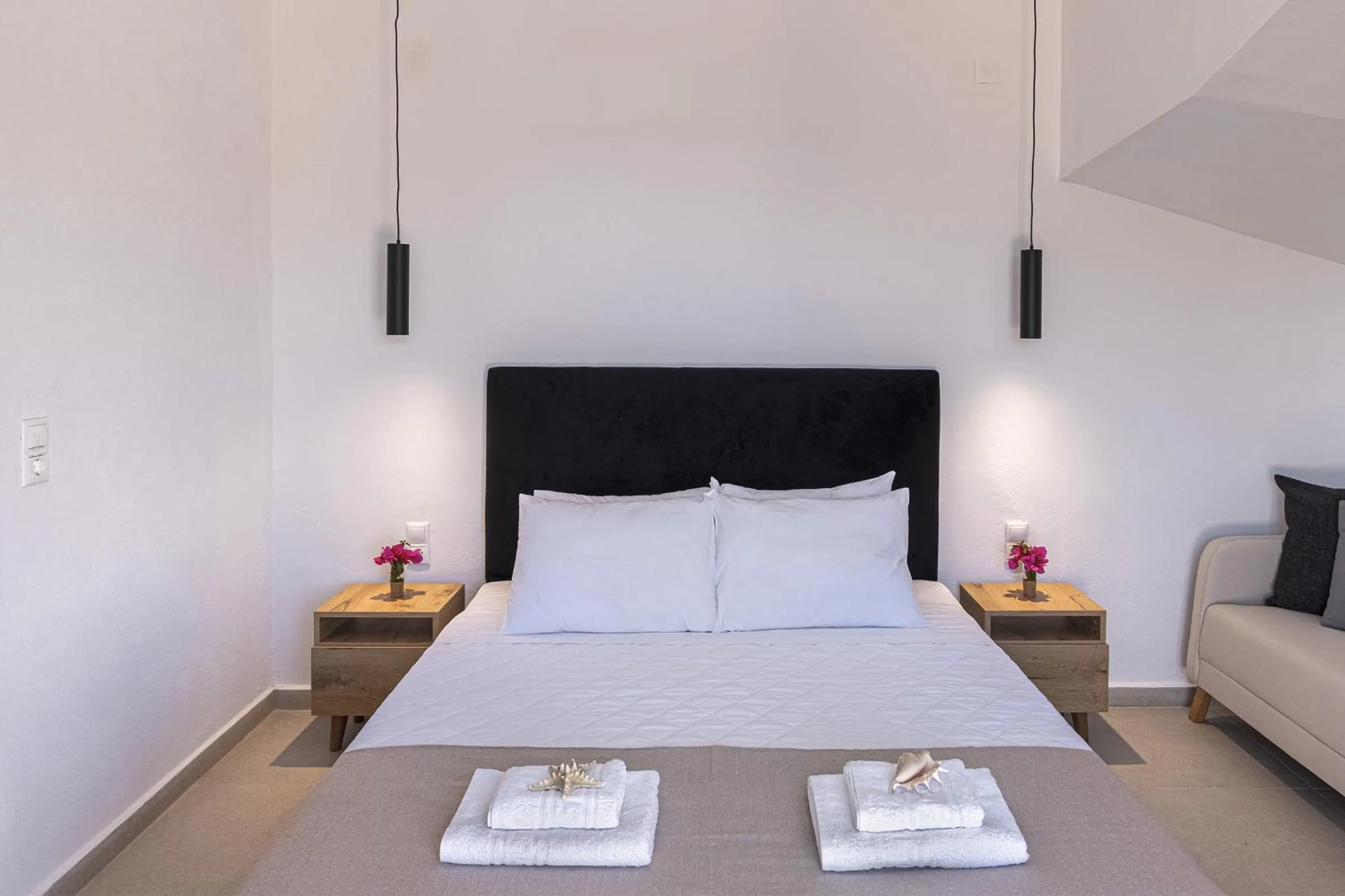Bedroom, Bed in Chrysonisos Suites with Sunset & Seaviews near Kini