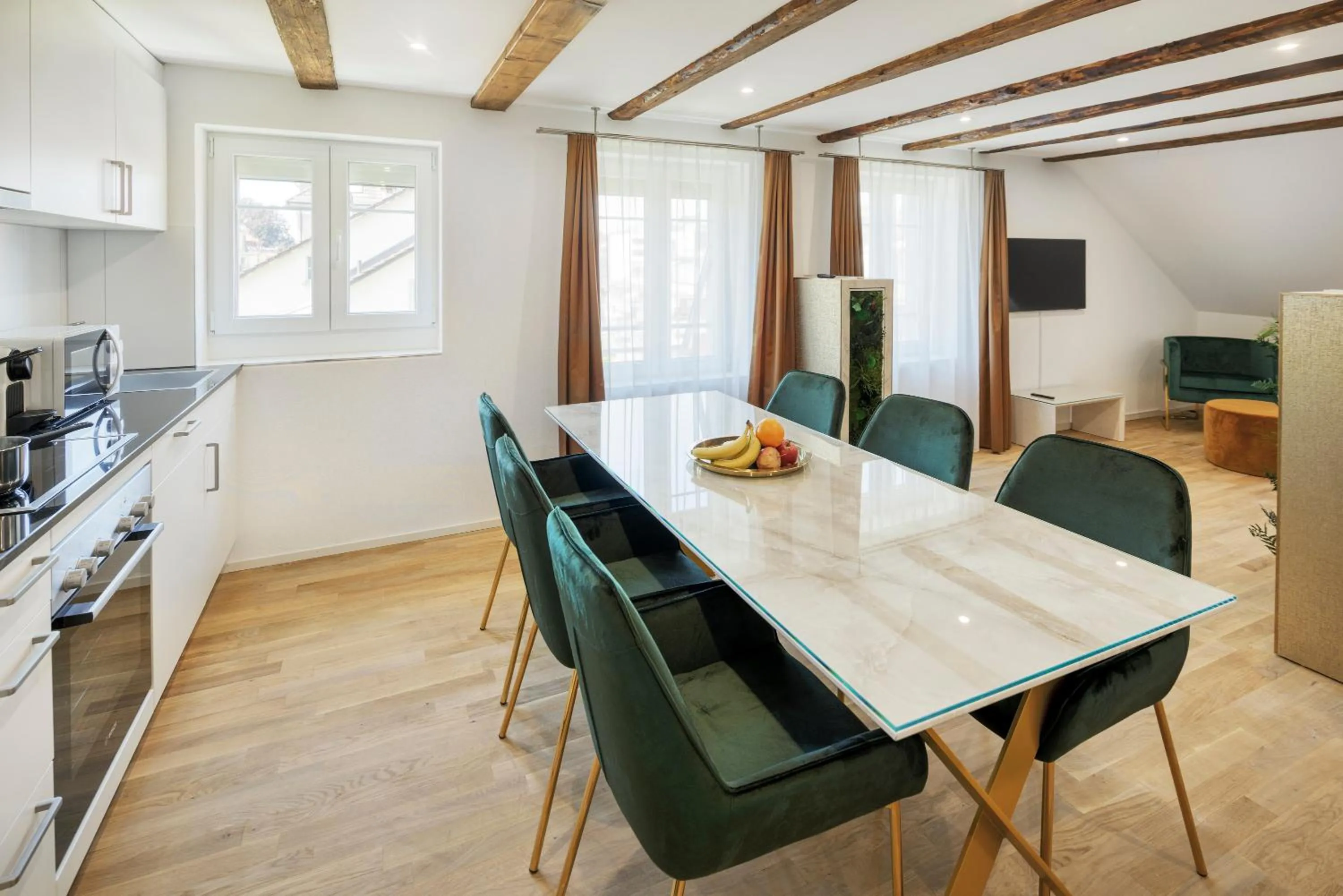 Kitchen or kitchenette in VISIMO Apartments Steigerstrasse St Gallen - Modern Living near OLMA & Hospital