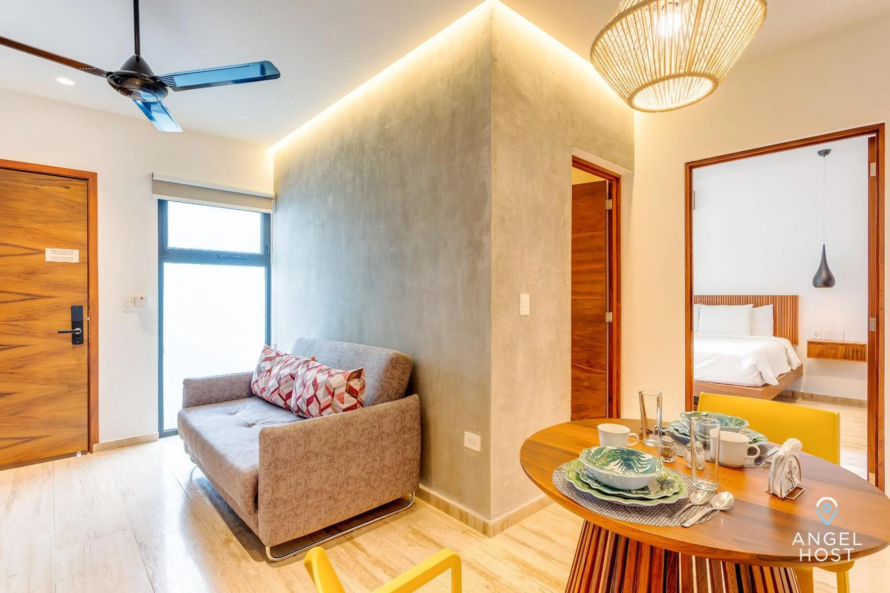 Living room in Chic Condotel with Roof Pool 10-Min Walk to Beach