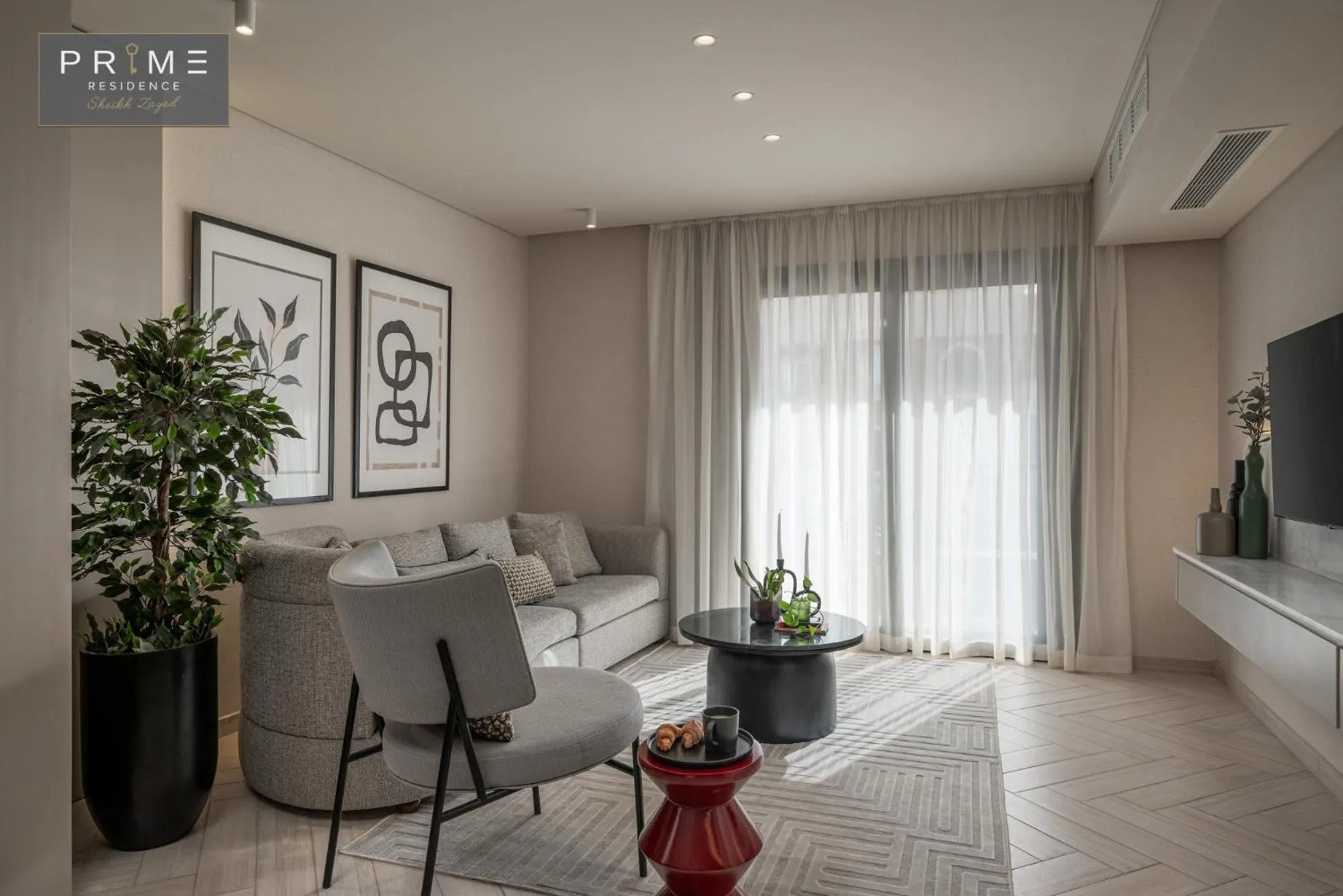 Seating area in Prime Residence Sheikh Zayed