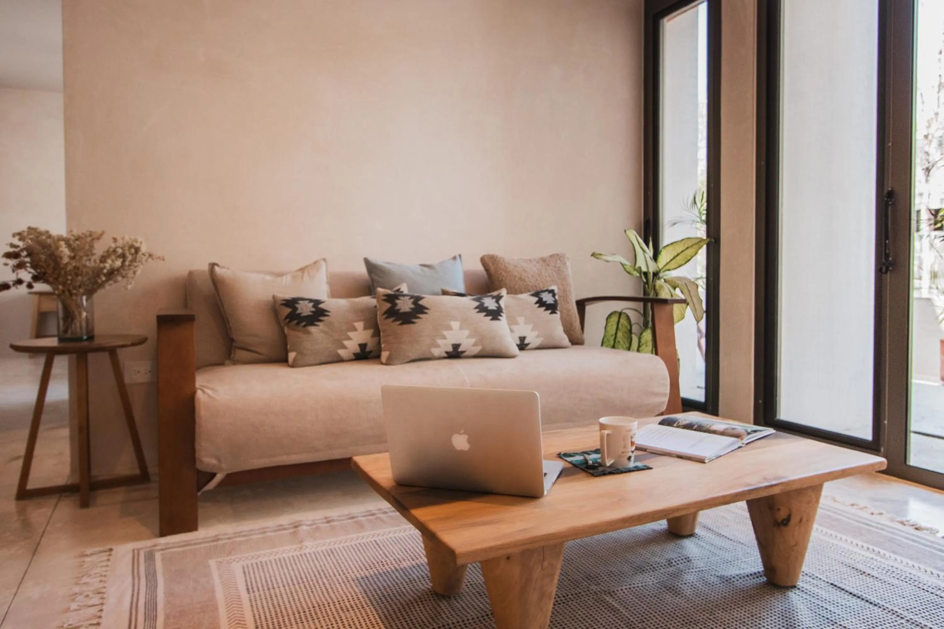 Living room in Spacious 2BR apt · Wide balcony w/tub & Yoga deck