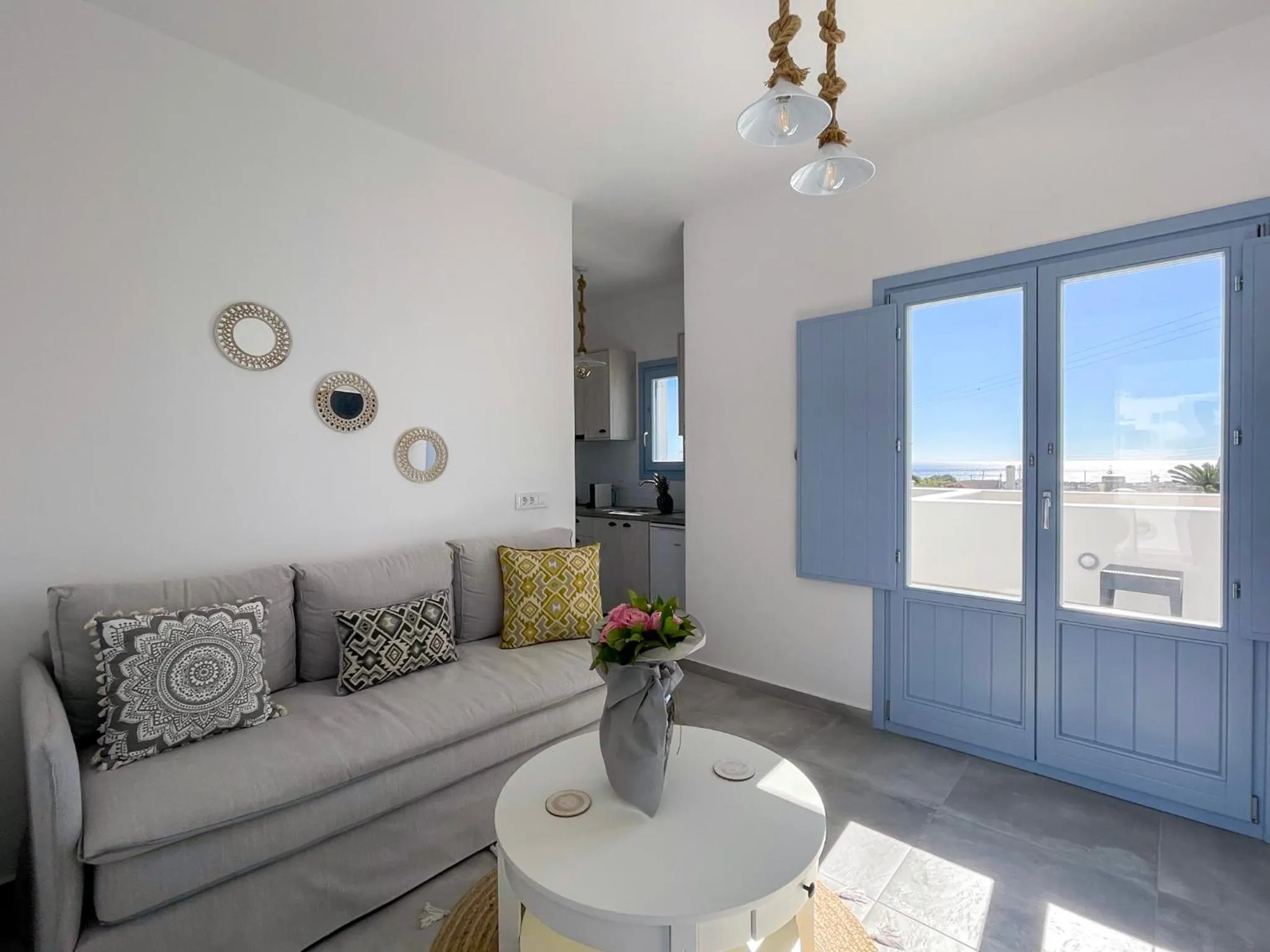 Seating area in SantoRossa Luxury Villas