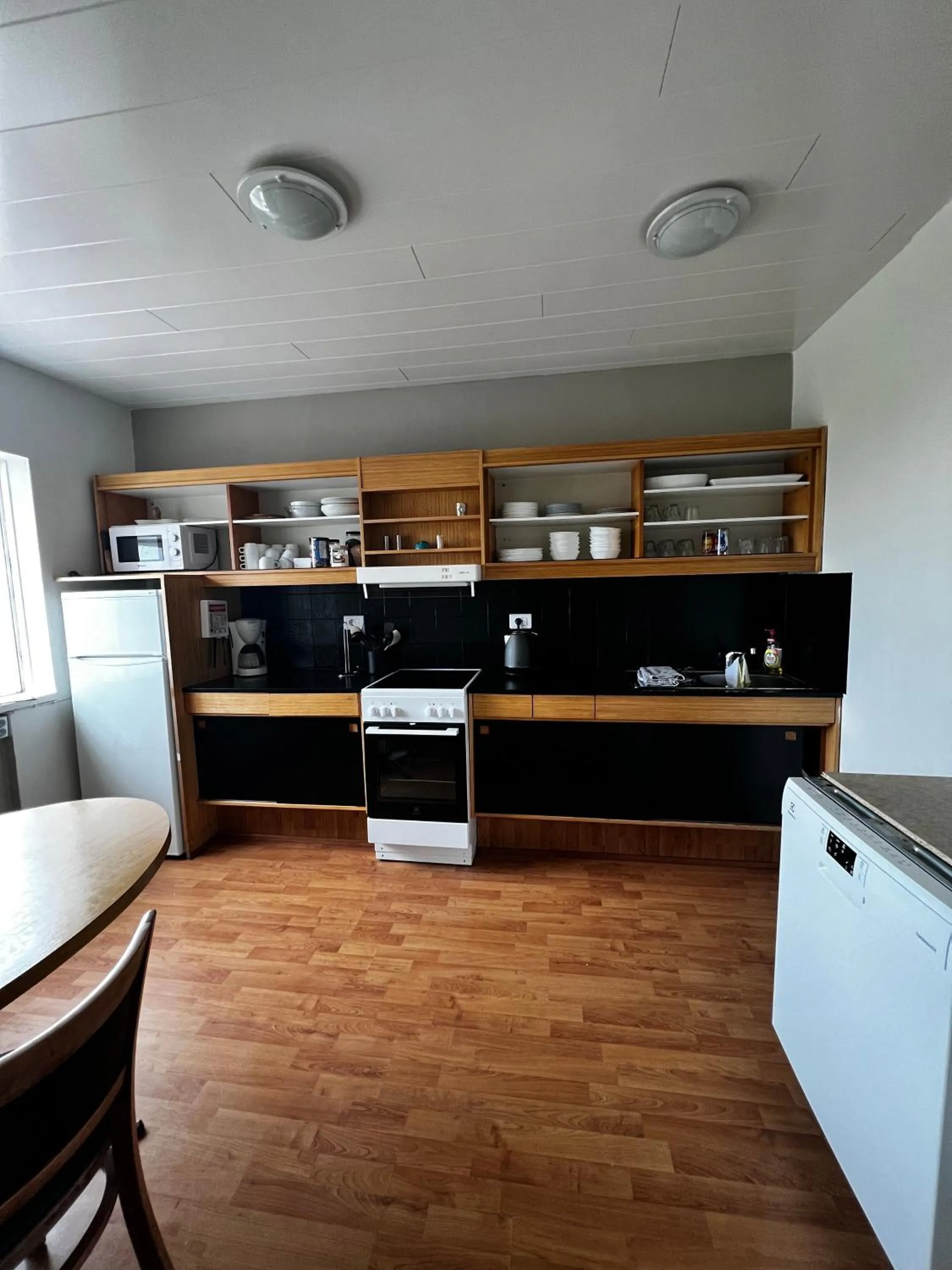 Kitchen or kitchenette in Sauðanes Guesthouse